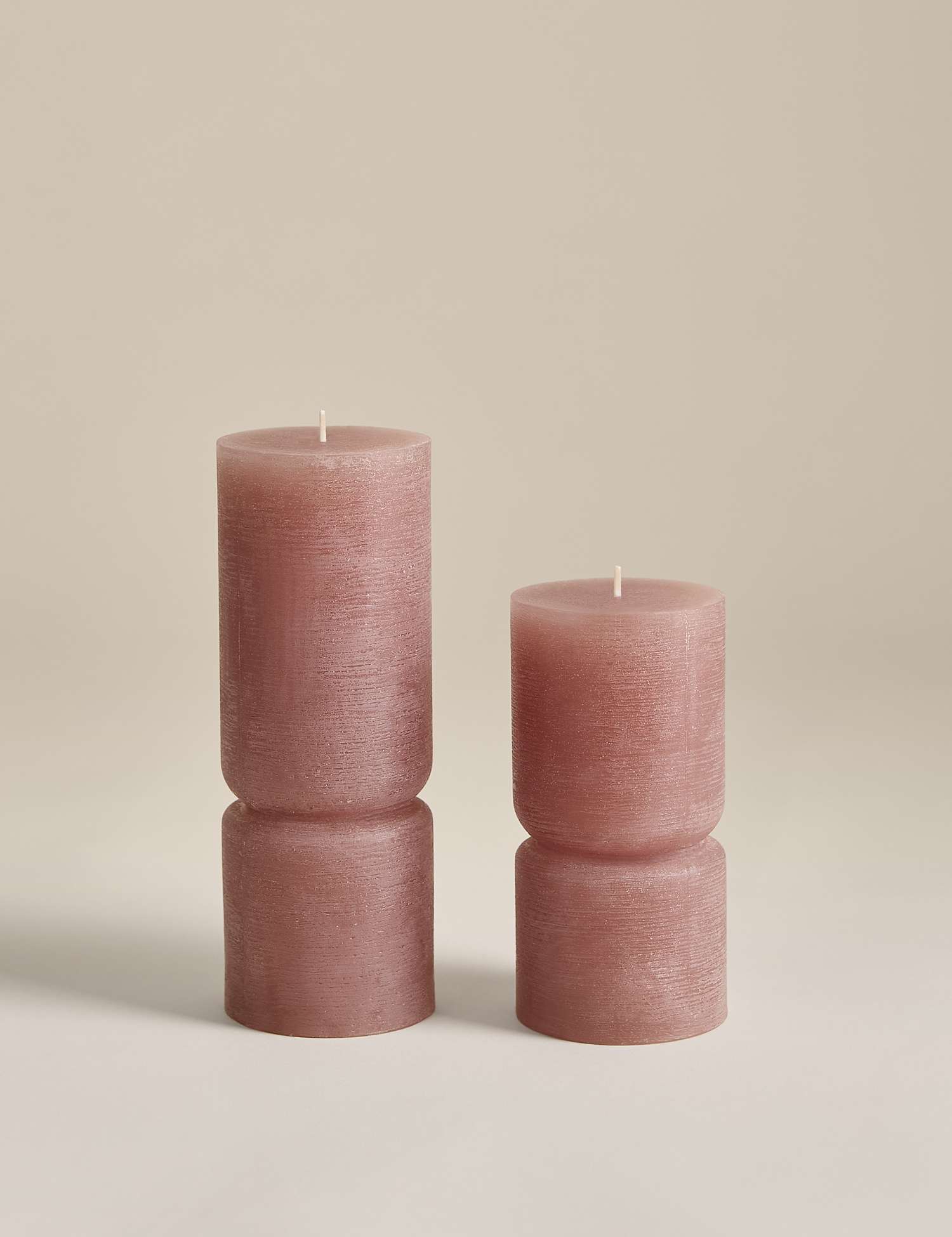 M&S 2 Pack Unscented Pillar Candles Light Buff