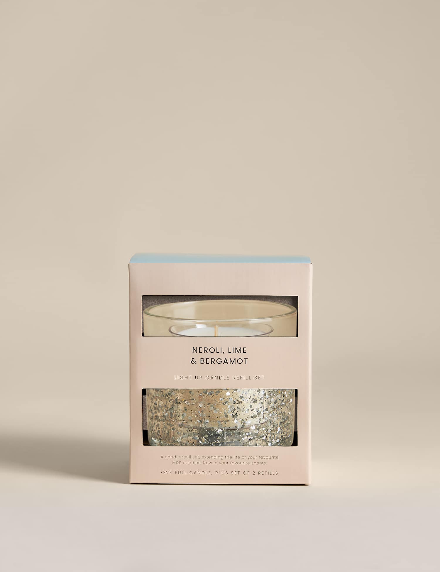M&S Neroli Lime & Bergamot Refillable Light Up Candle Bundle Silver