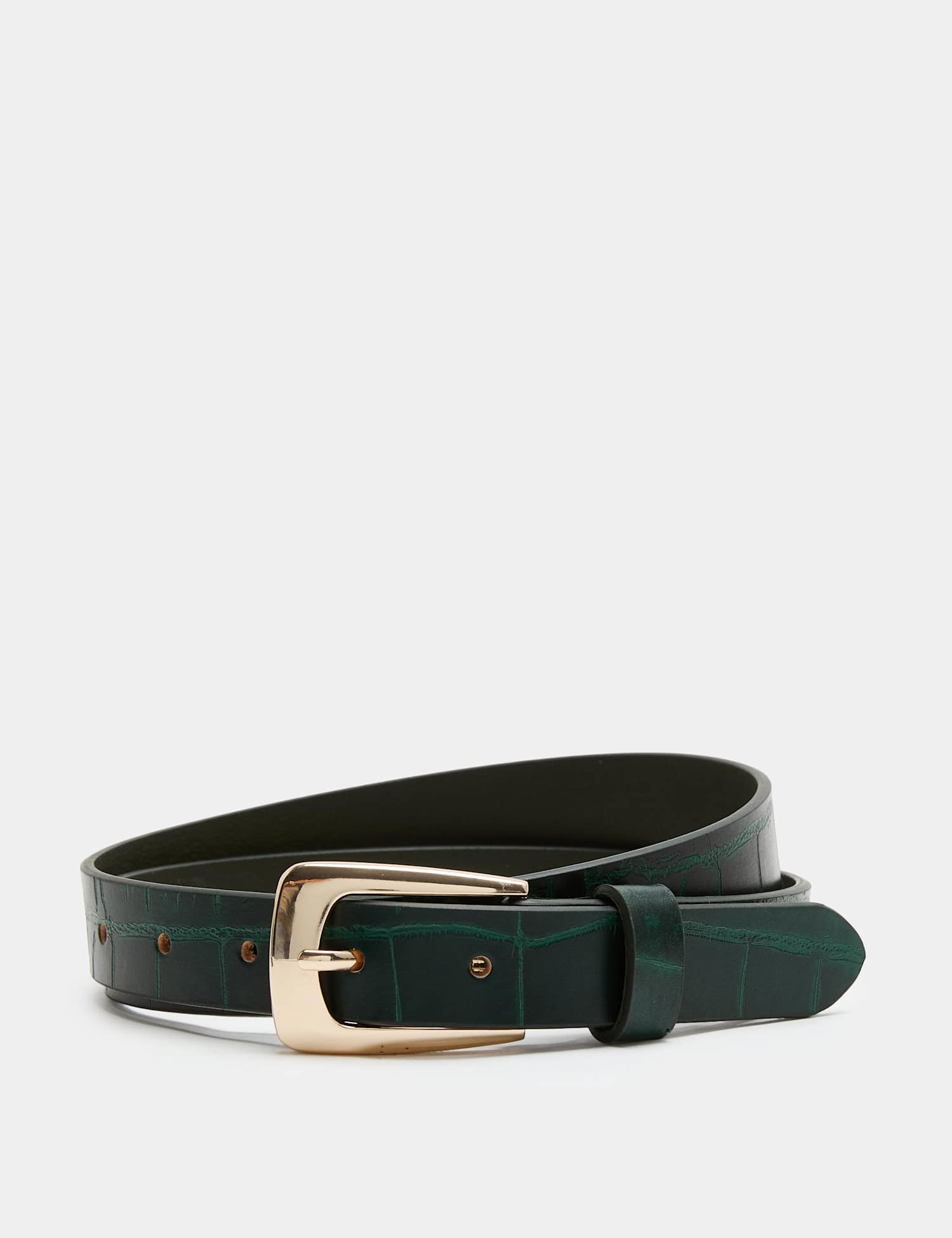 M&S Leather Croc Effect Covered Buckle Jeans Belt Forest Green