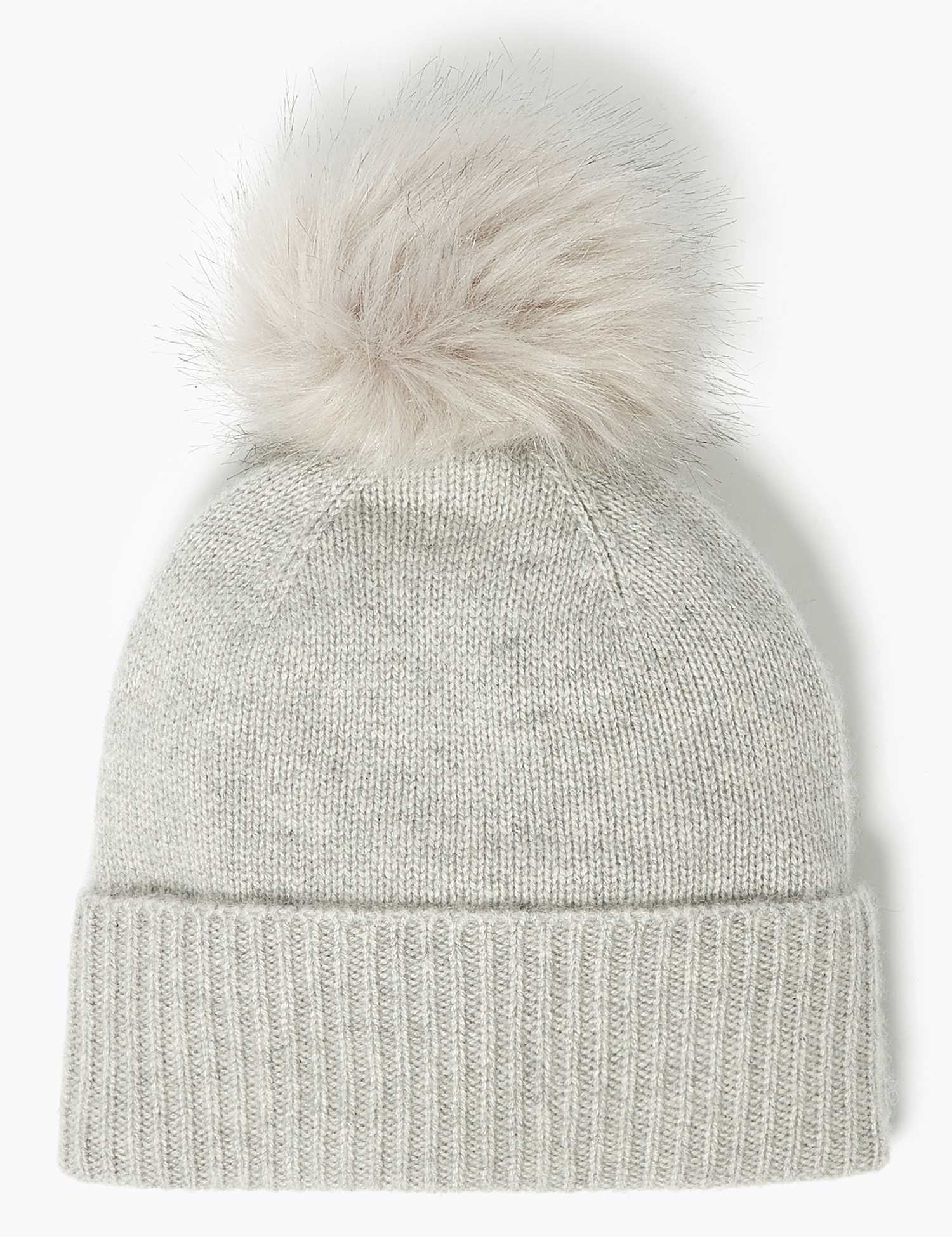 Autograph Pure Cashmere Pom Pom Beanie Hat Grey
