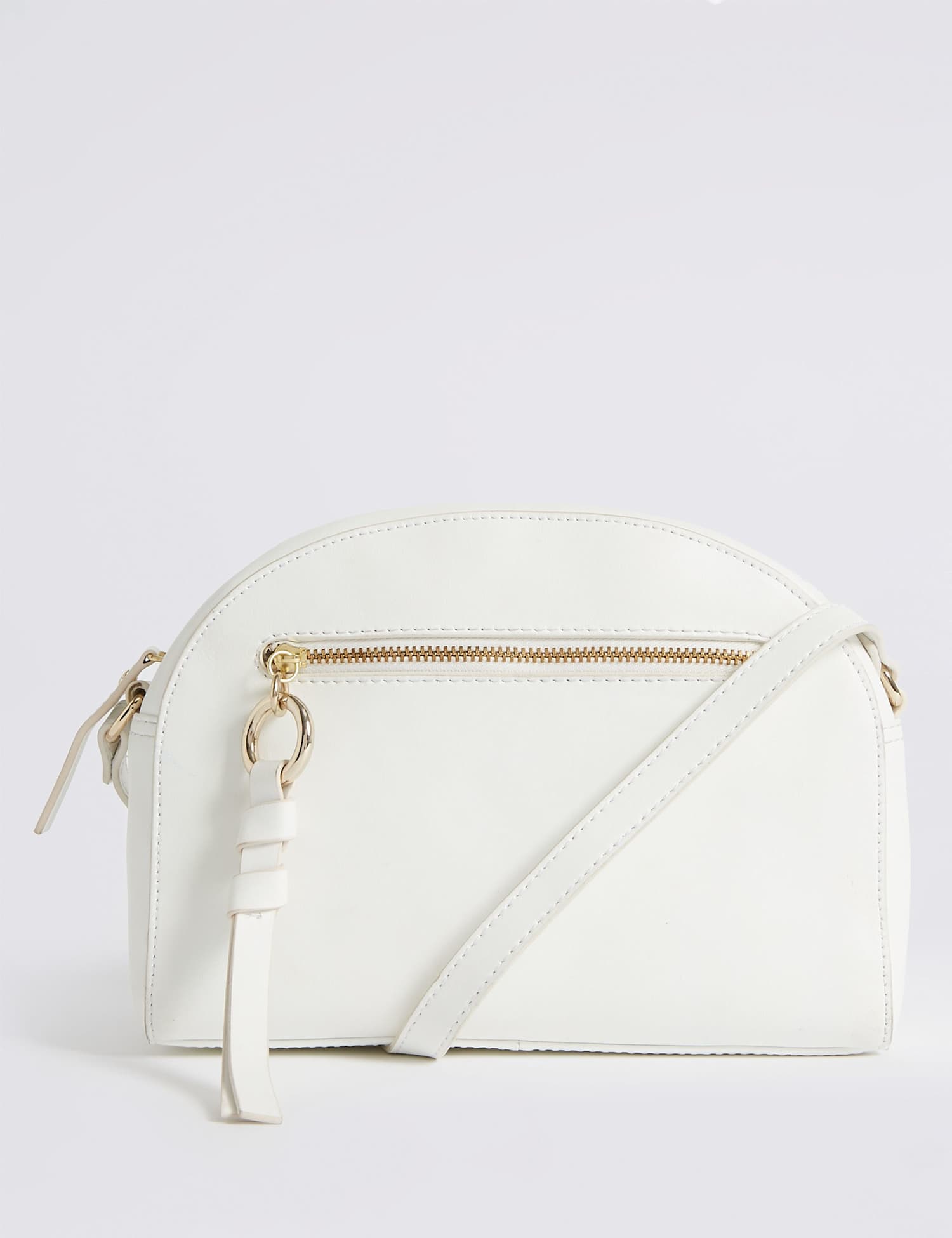 M&S Leather Crescent Cross Body Bag White