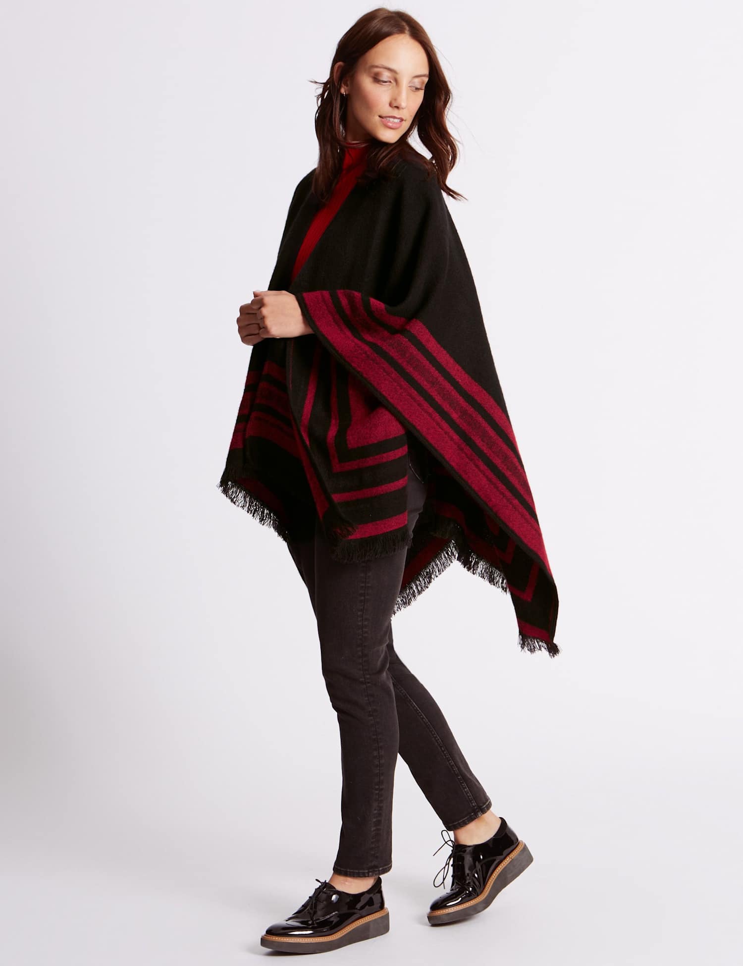M&S Striped Reversible Wrap Red Mix
