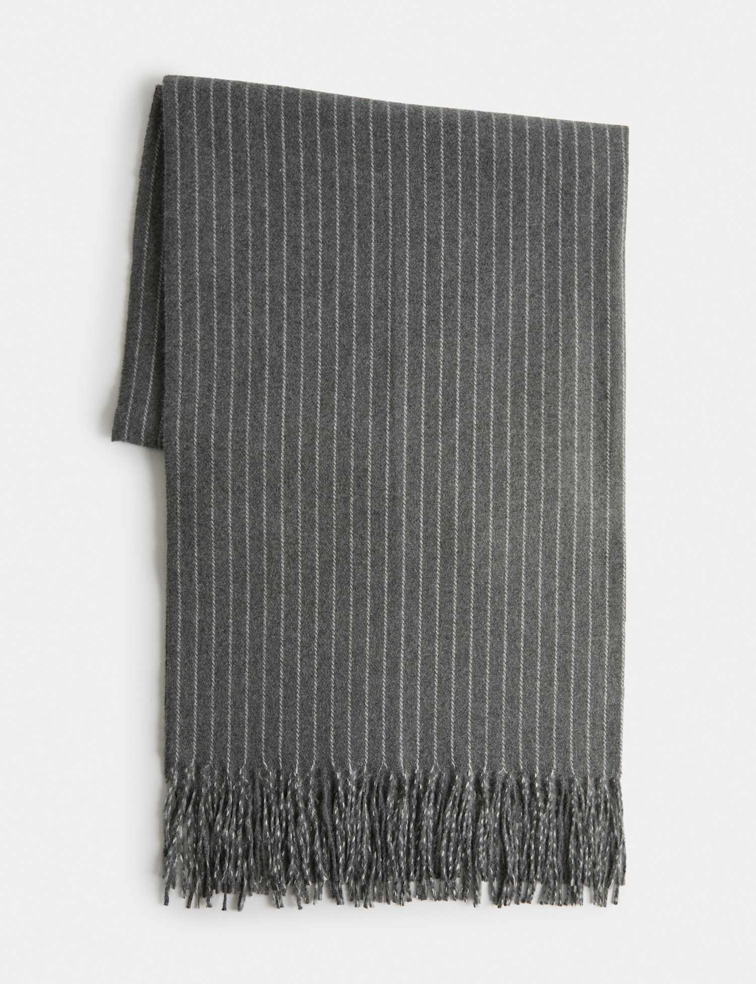 M&S Pinstripe Tassel Scarf Grey Mix