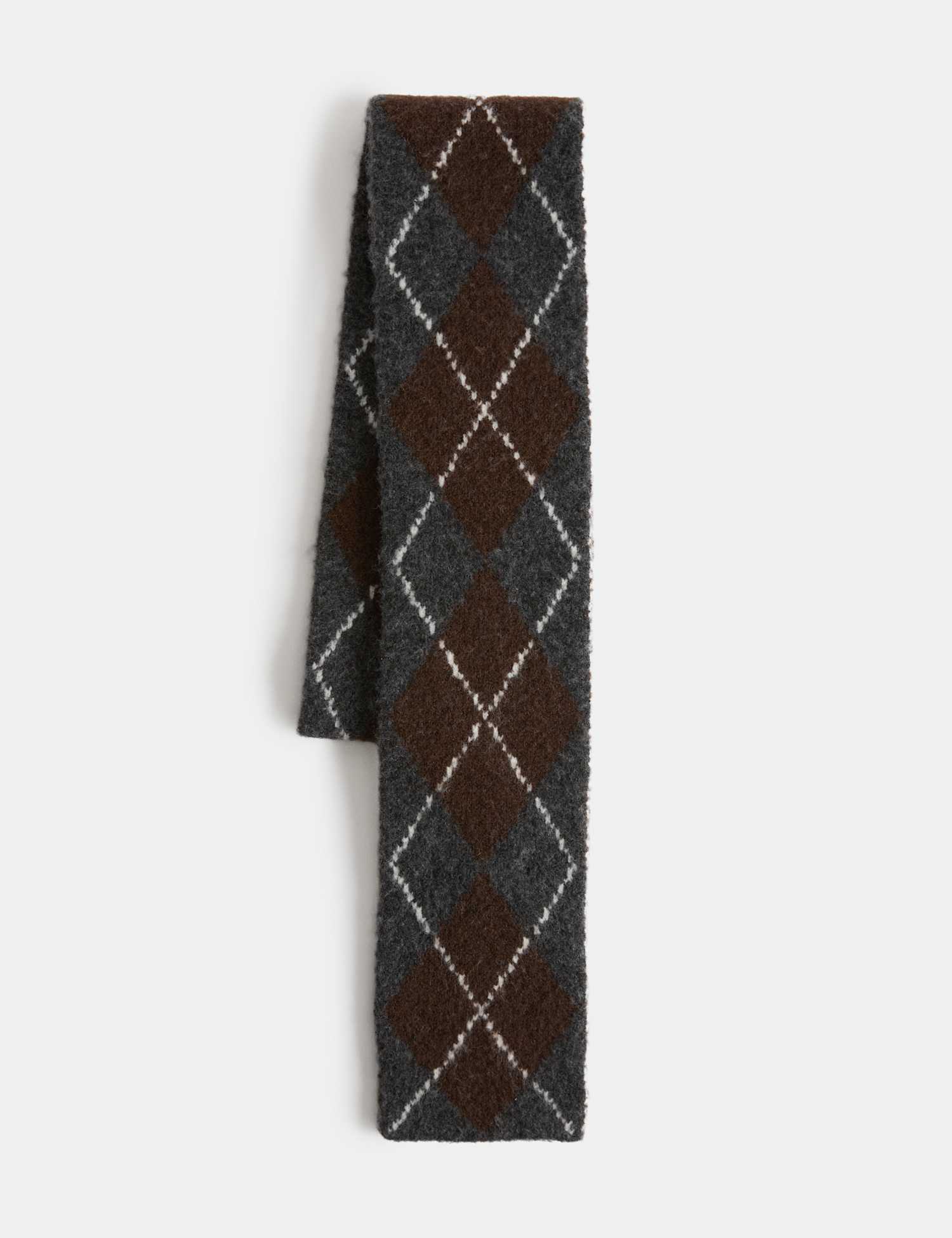 M&S Argyle Skinny Scarf with Wool Brown Mix