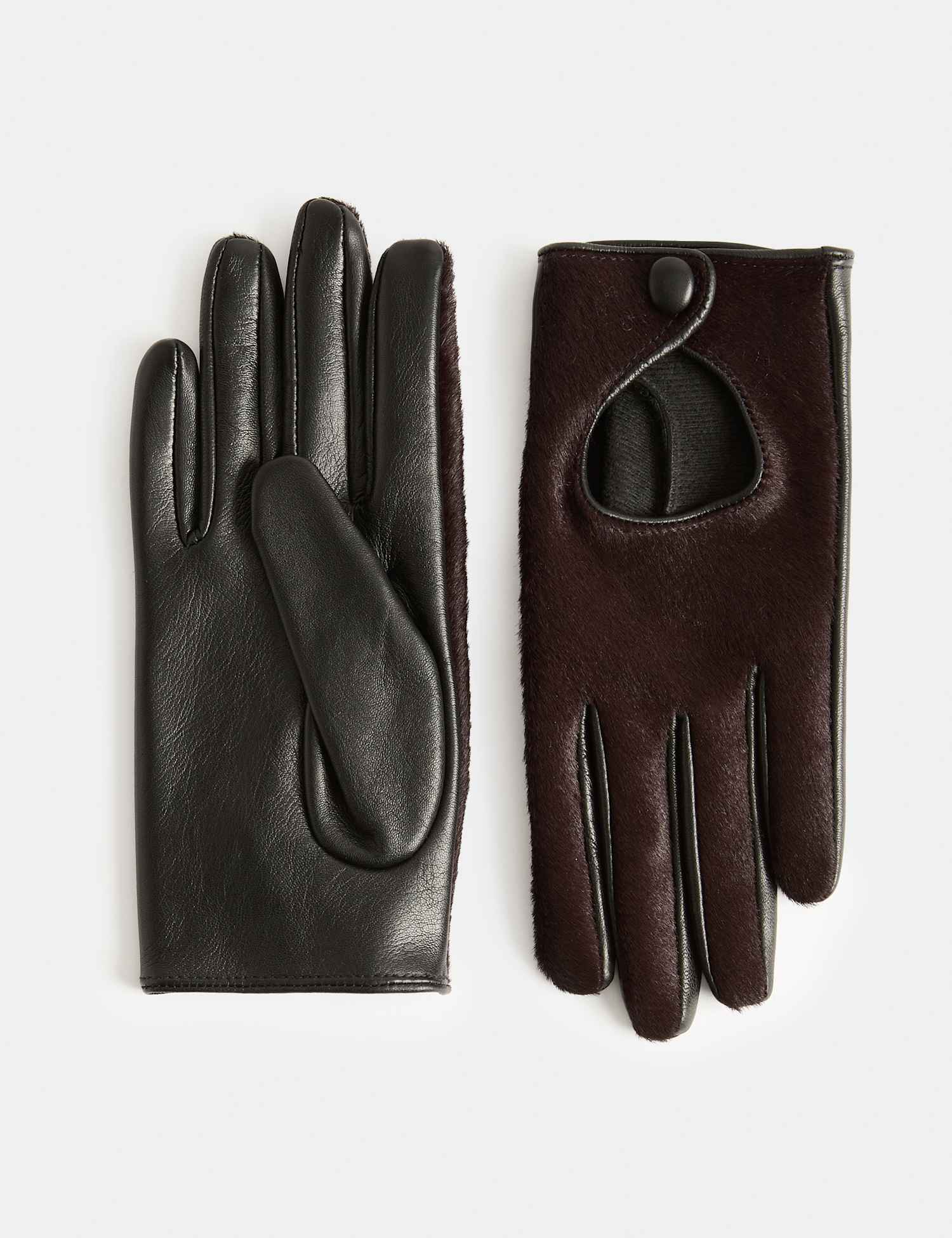 M&S Hair On Leather Driving Gloves Burgundy Mix