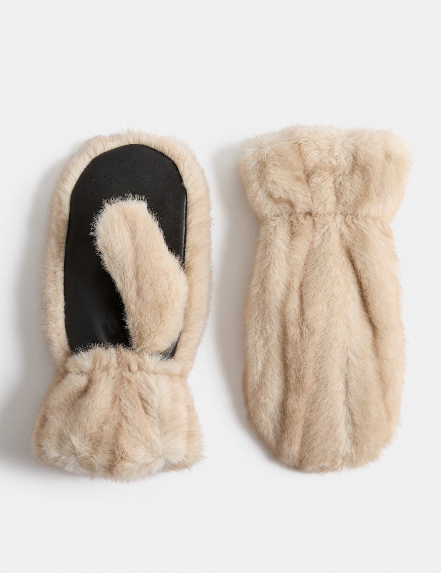 M&S Faux Fur Mittens Light Cream