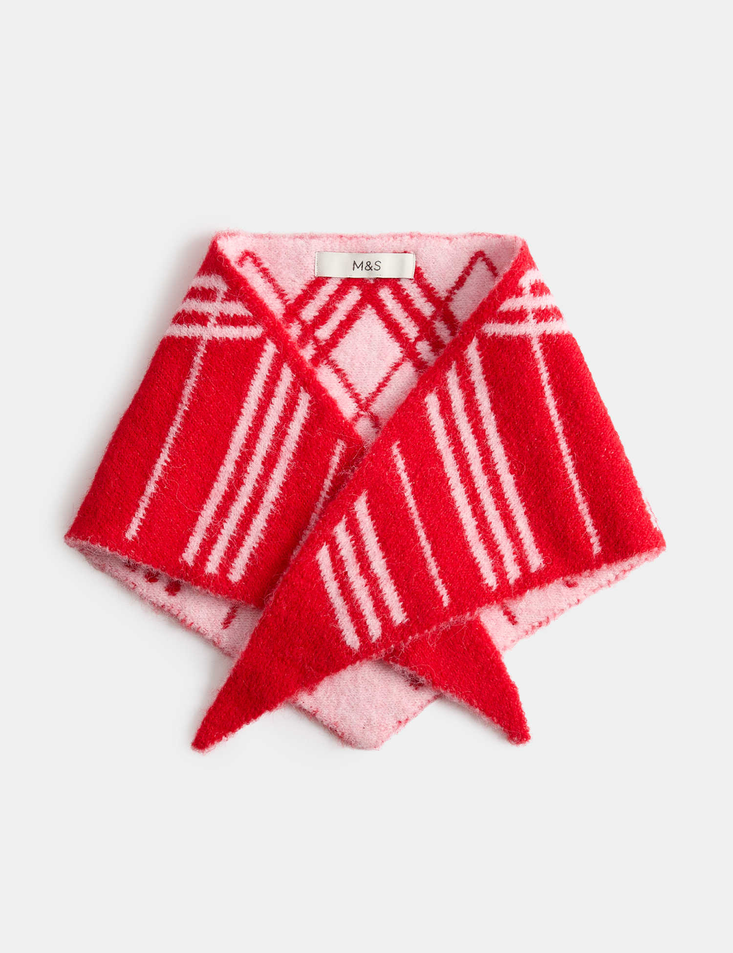 M&S Checked Triangle Scarf Red Mix