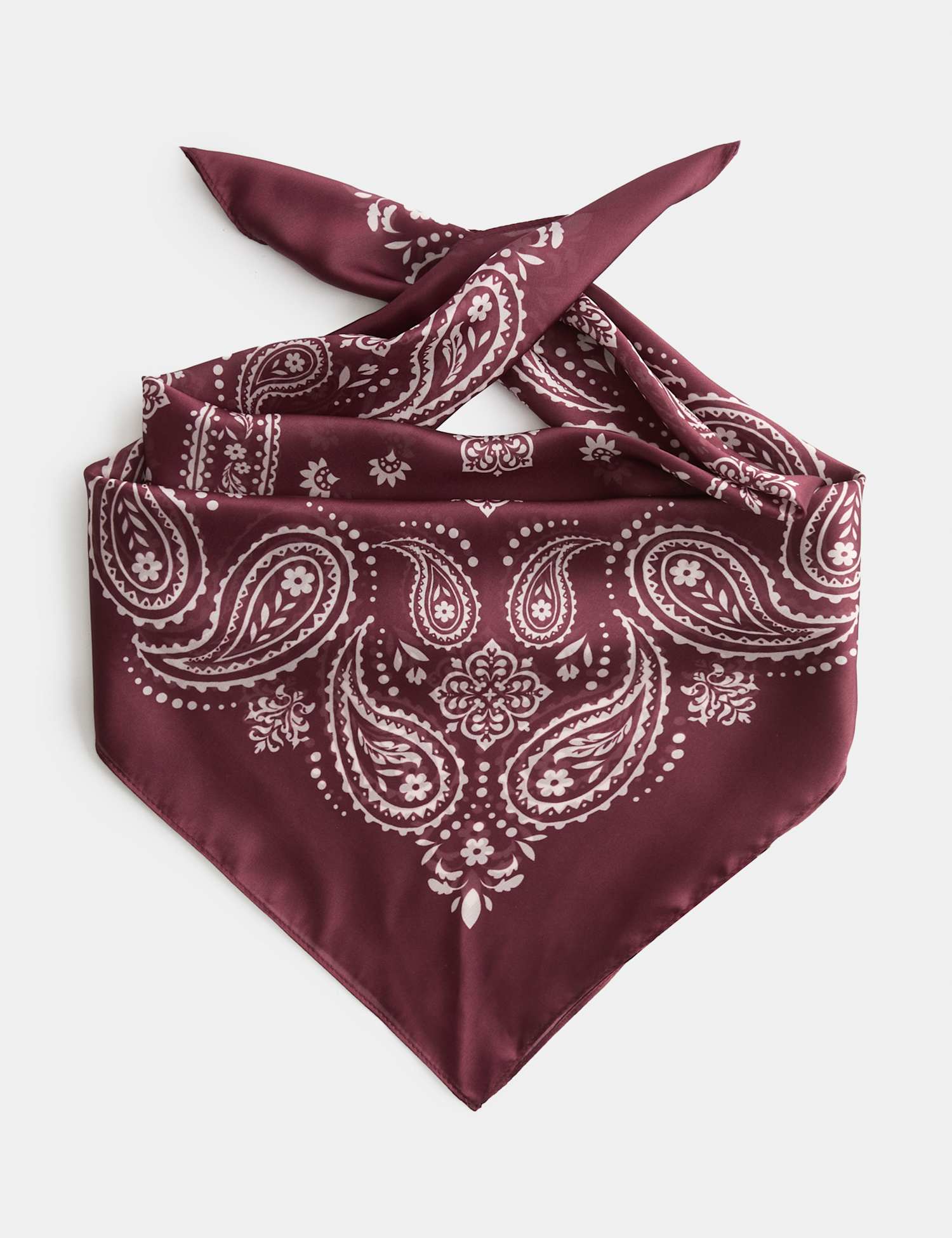M&S Satin Printed Scarf Burgundy Mix