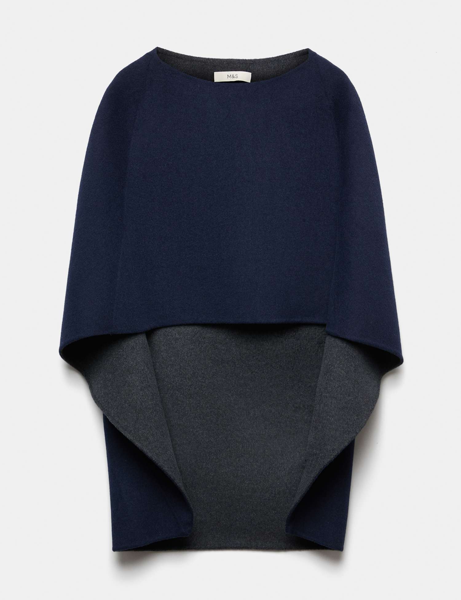 M&S Wool Blend Double Faced Poncho Navy