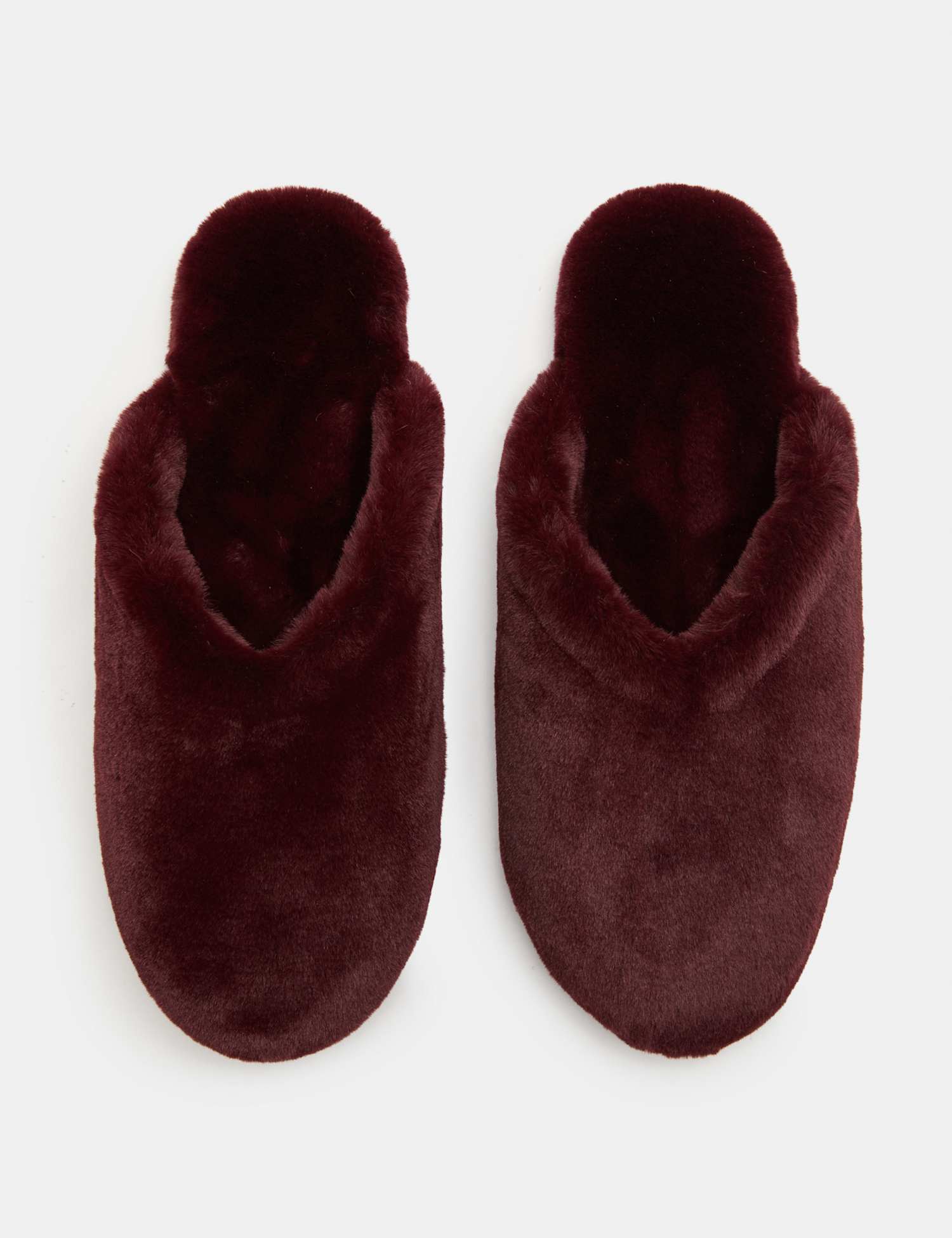 M&S Faux Fur Round Toe Mule Slippers Burgundy