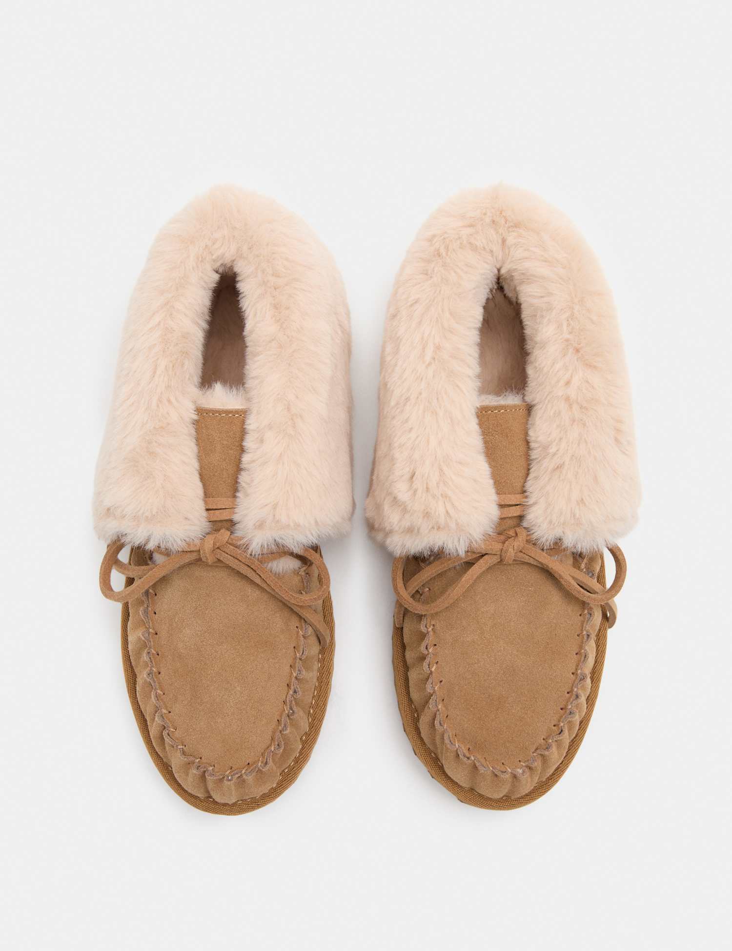M&S Suede Bow Slipper Boots Chestnut