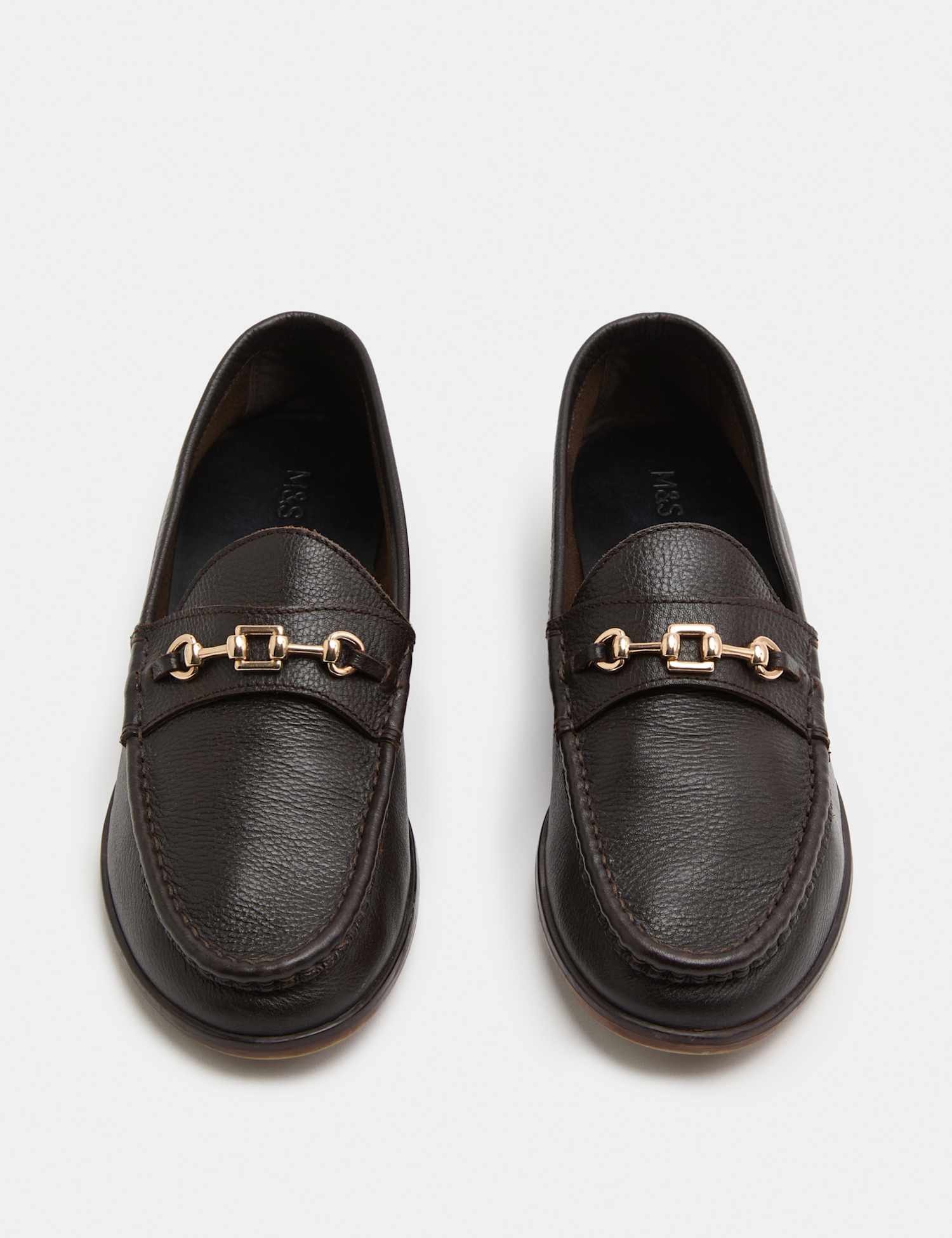 M&S Leather Trim Block Heel Loafers Brown