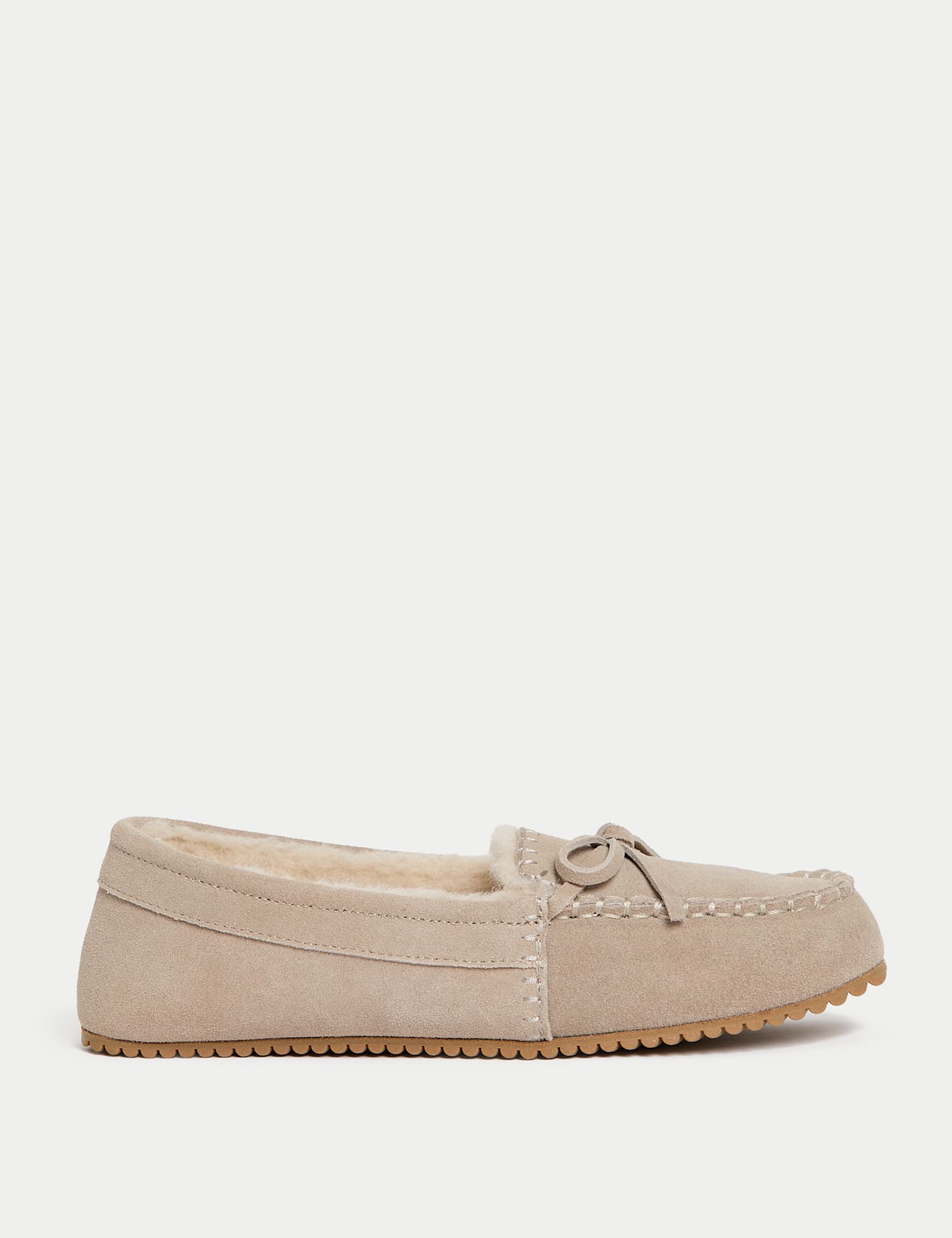 M&S Suede Stitch Detail Moccasin Slippers Taupe