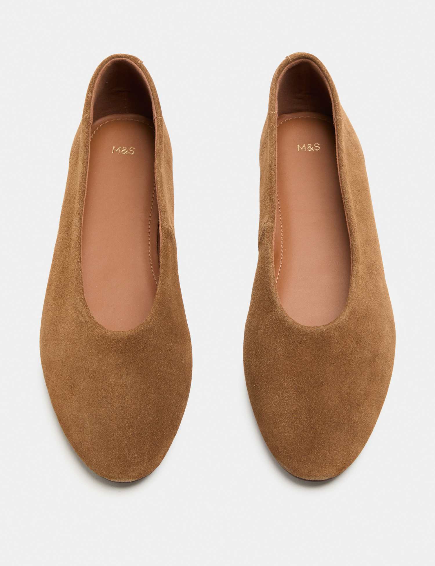 M&S Suede Flat Round Toe Ballet Pumps Tan