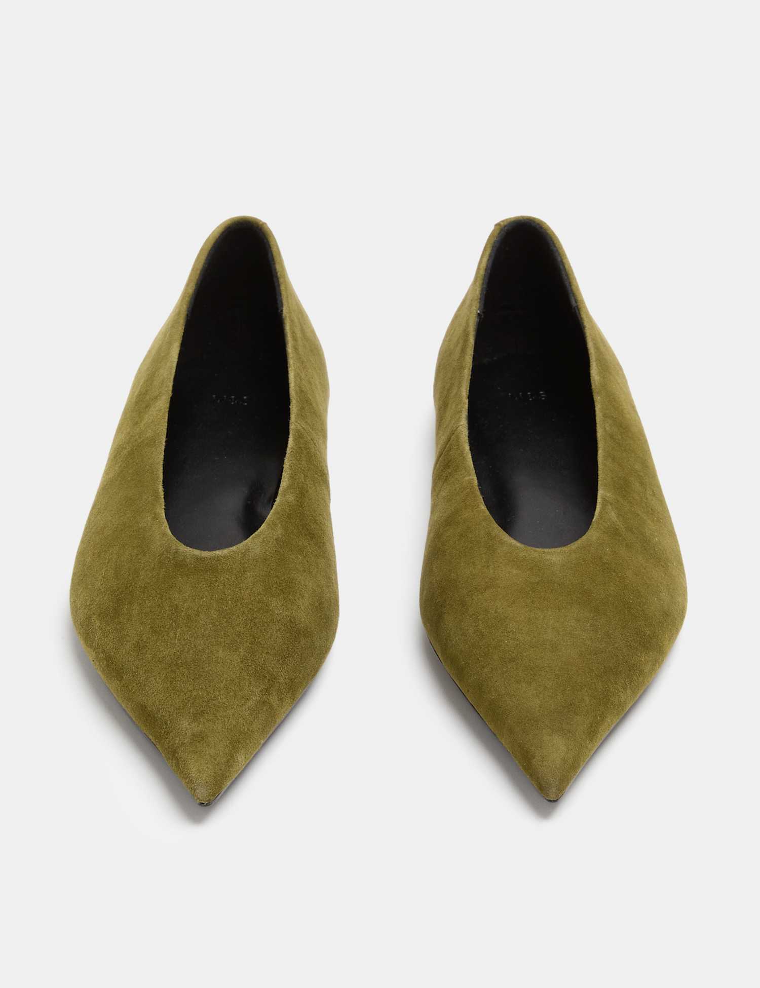 M&S Suede Pointed Toe Ballet Pump Dark Green