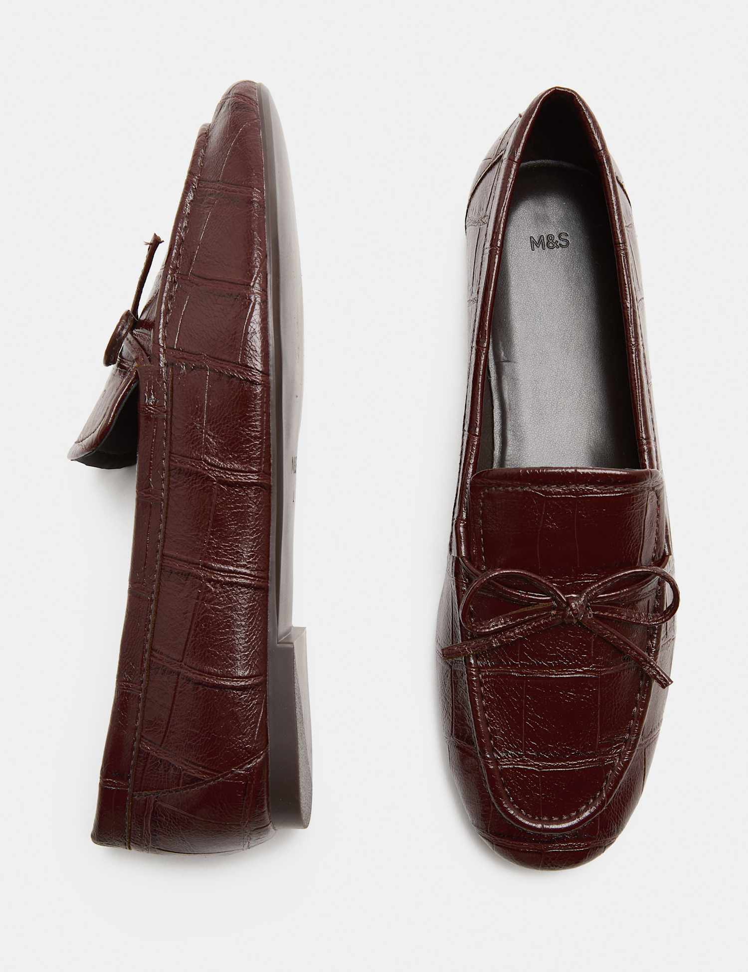 M&S Croc Bow Flat Loafers Wine