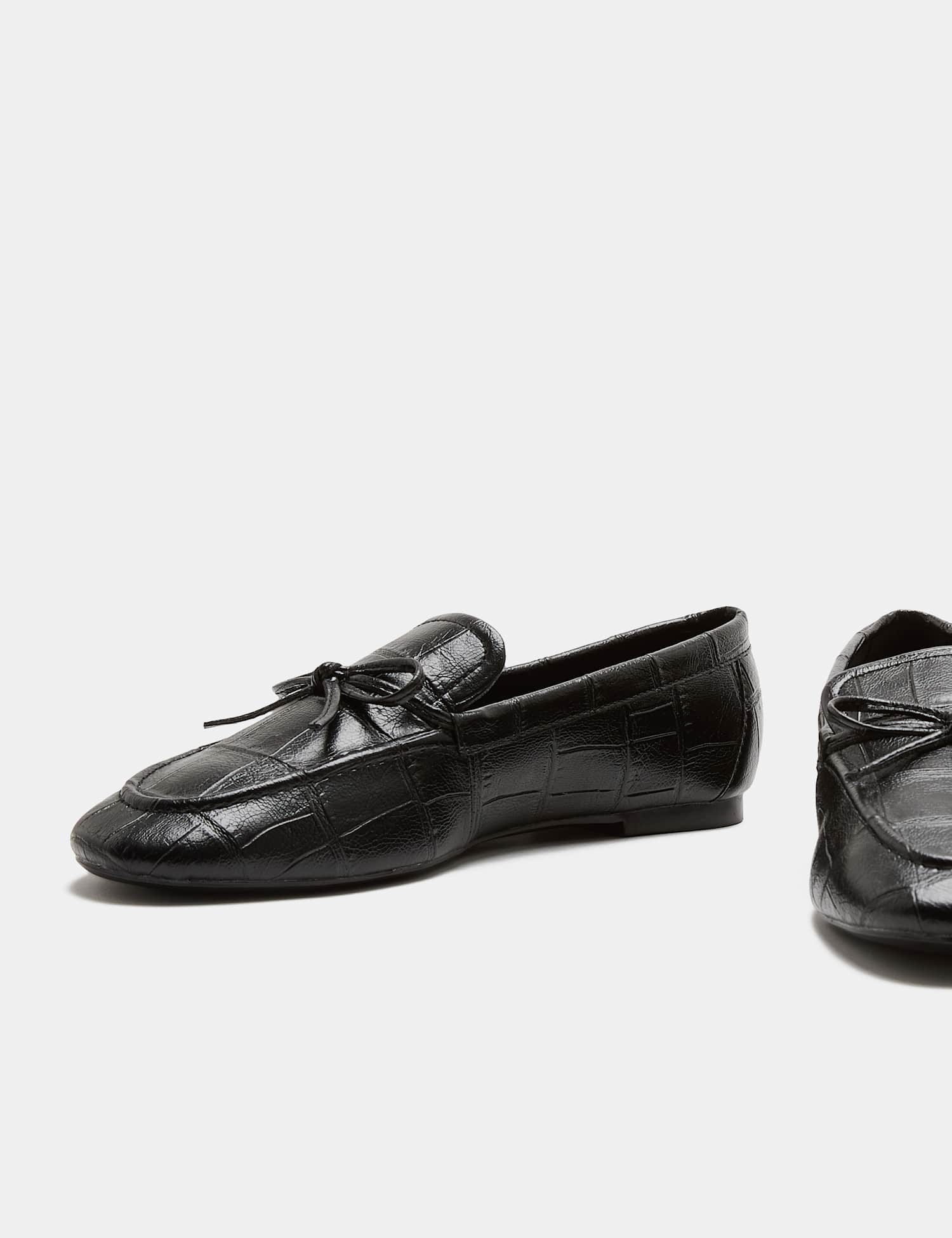 M&S Croc Bow Flat Loafers Black