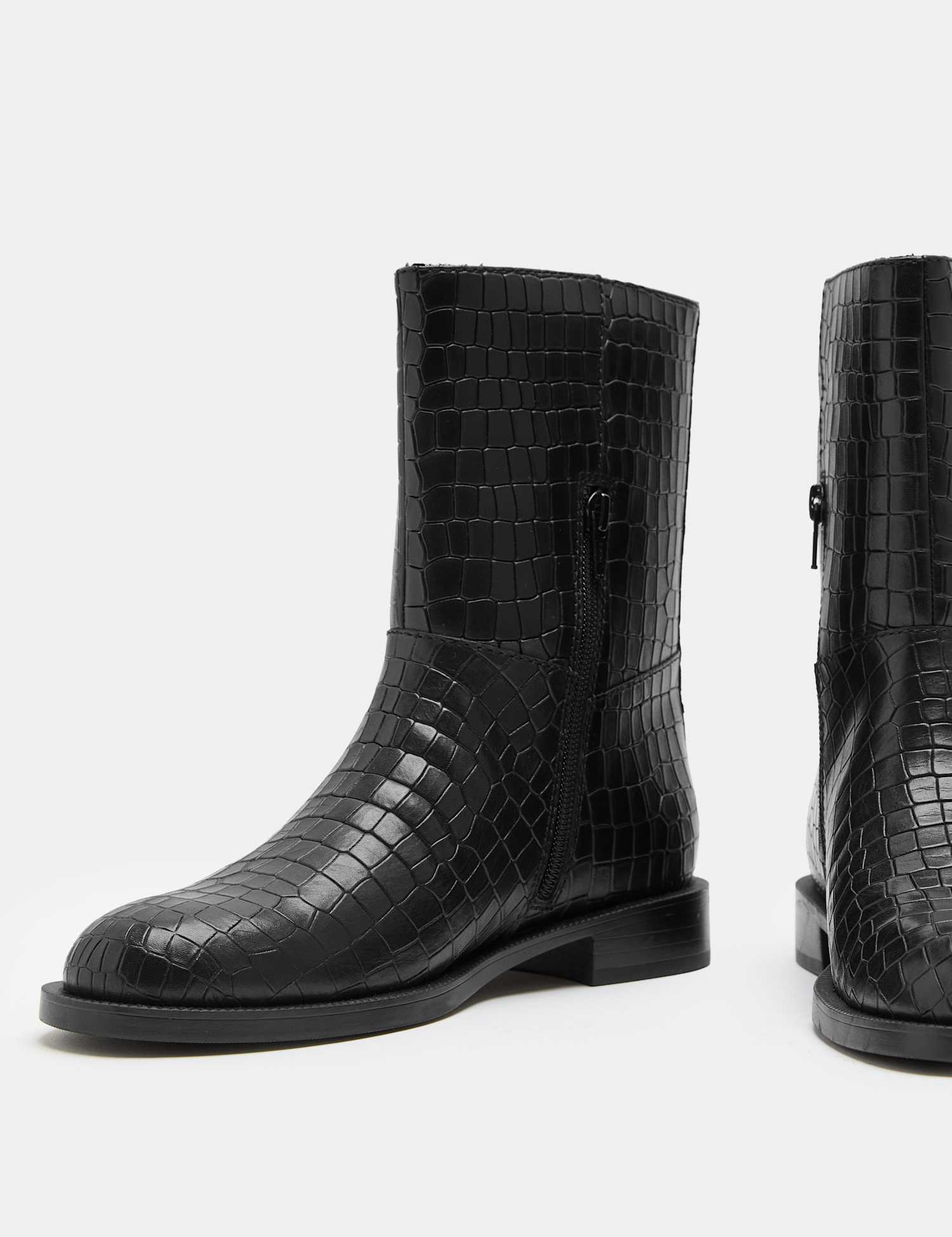 M&S Leather Block Heel Boots Black