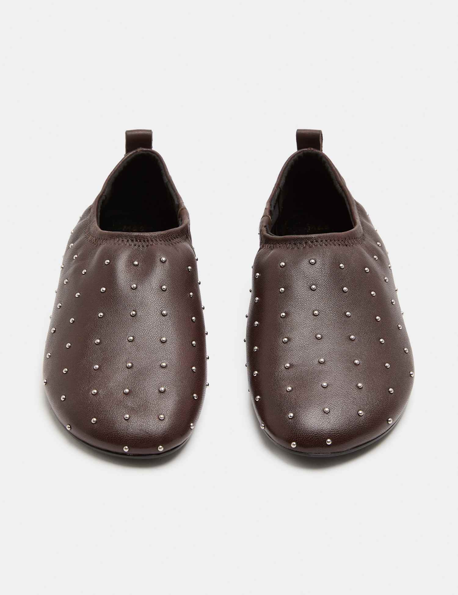 M&S Leather Studded Flat Pumps Brown