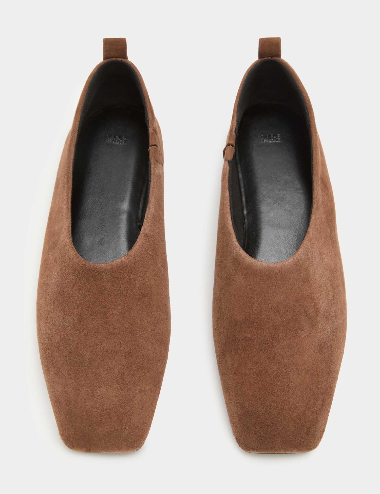 M&S Suede Flat Chisel Toe Ballet Pumps Dark Tan