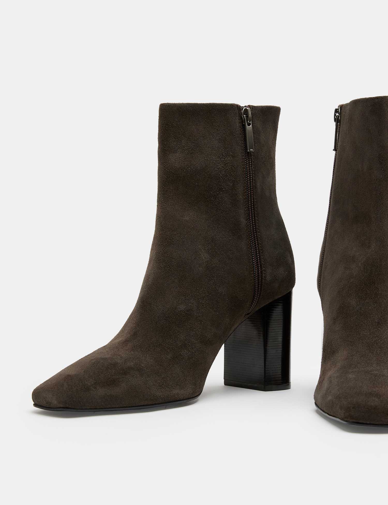 Autograph Suede Block Heel Square Toe Ankle Boots Brown