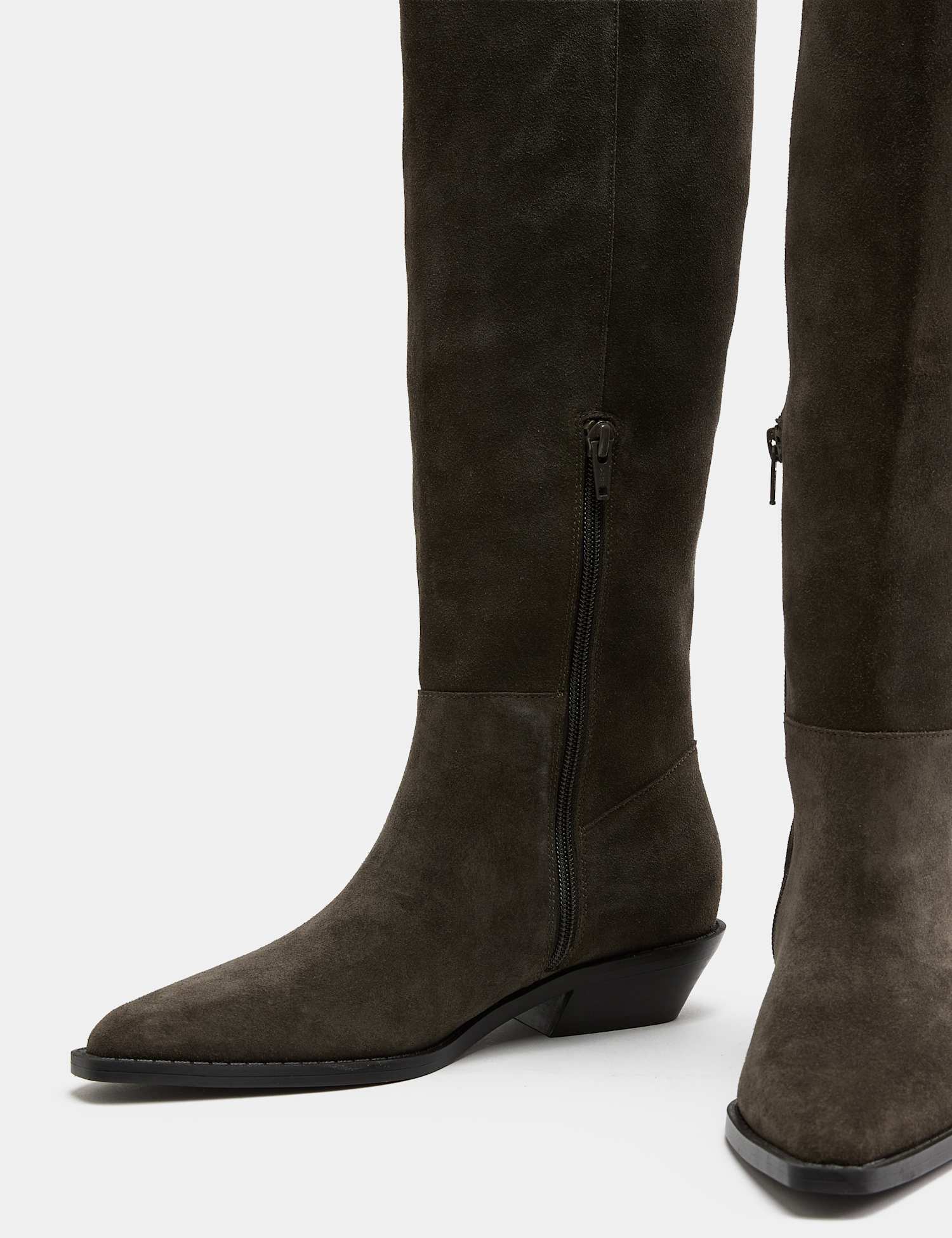 M&S Suede Cowboy Knee High Boots Dark Grey