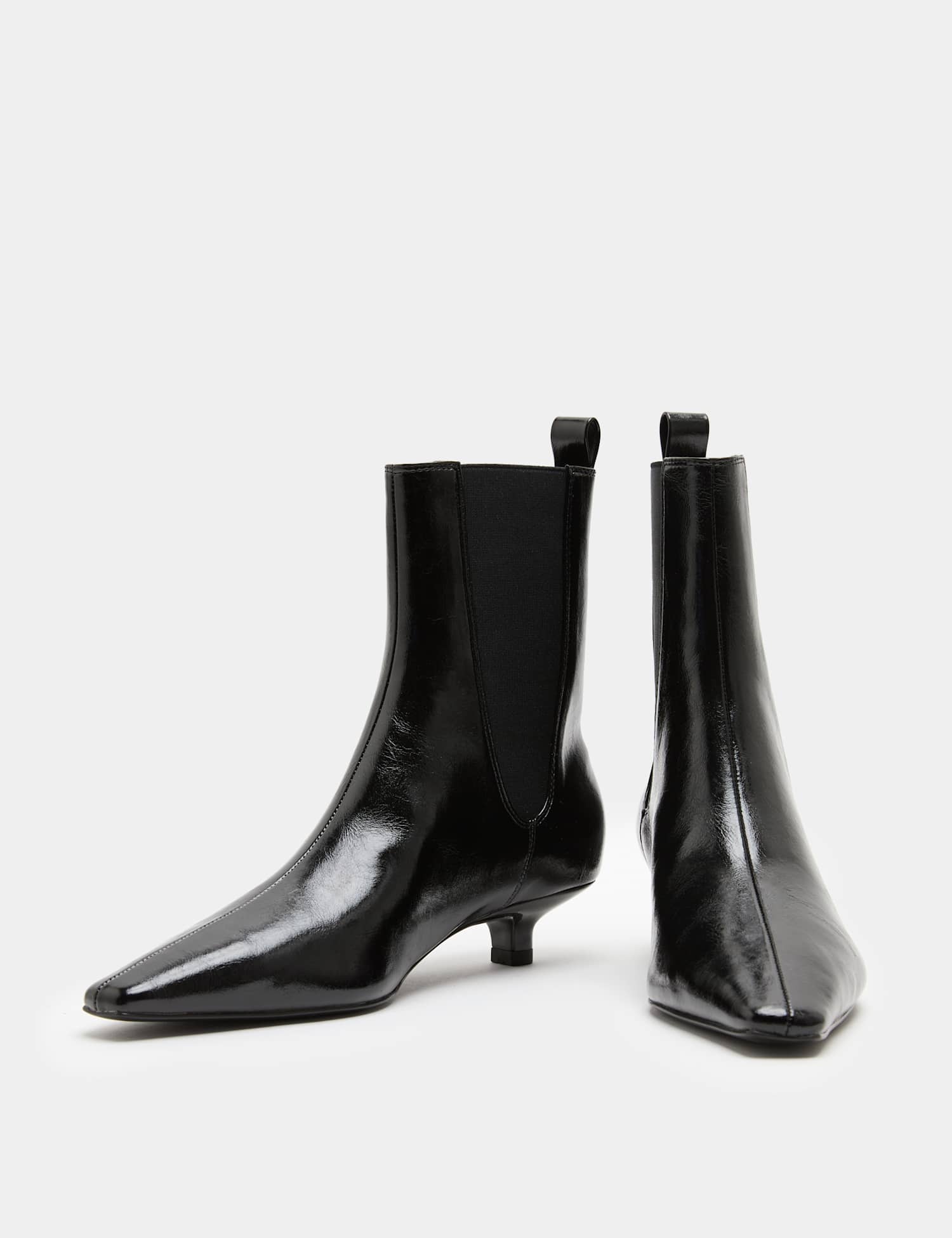 M&S Patent Chelsea Kitten Heel Pointed Ankle Boots Black