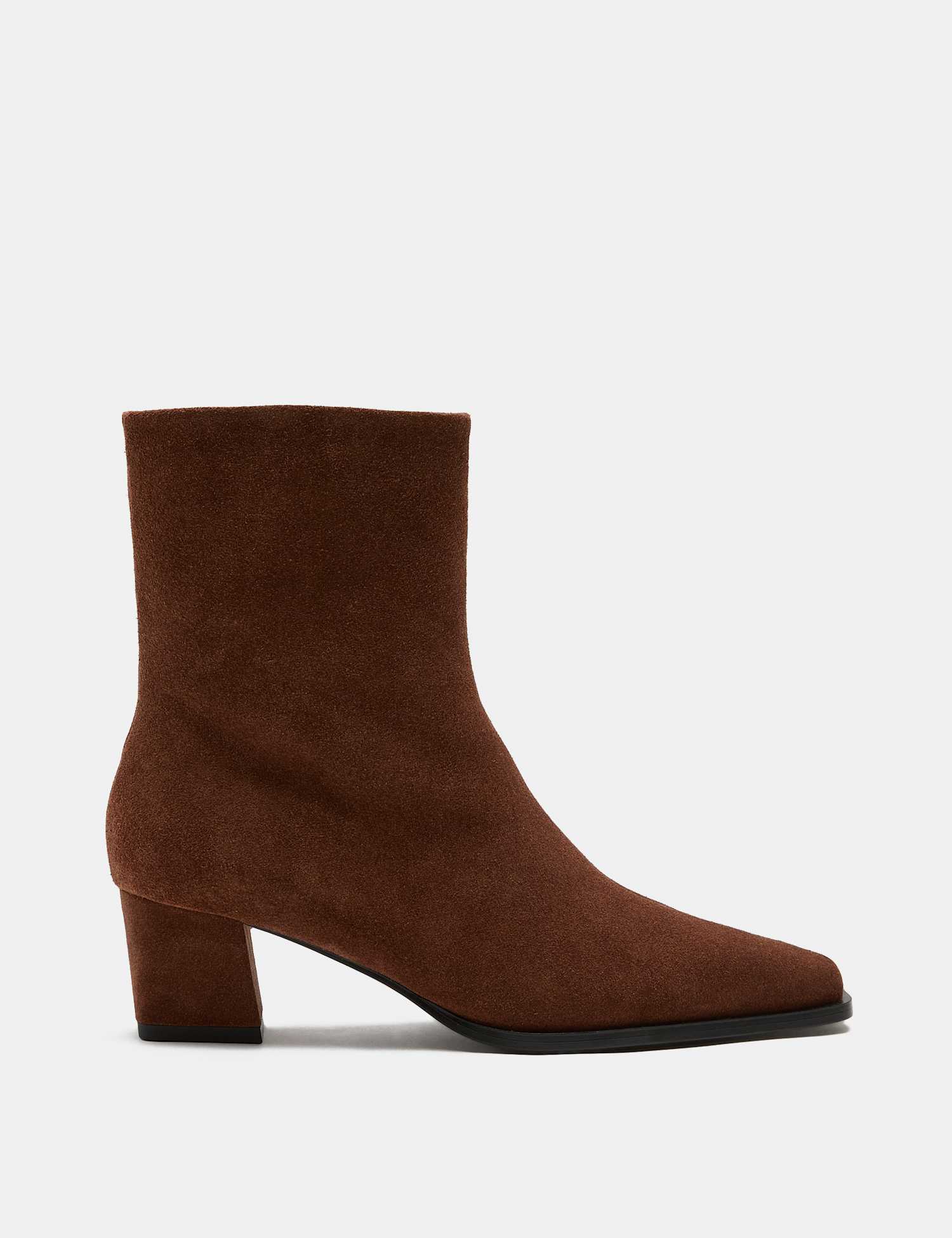 M&S Suede Block Heel Chisel Toe Ankle Boots Dark Tan