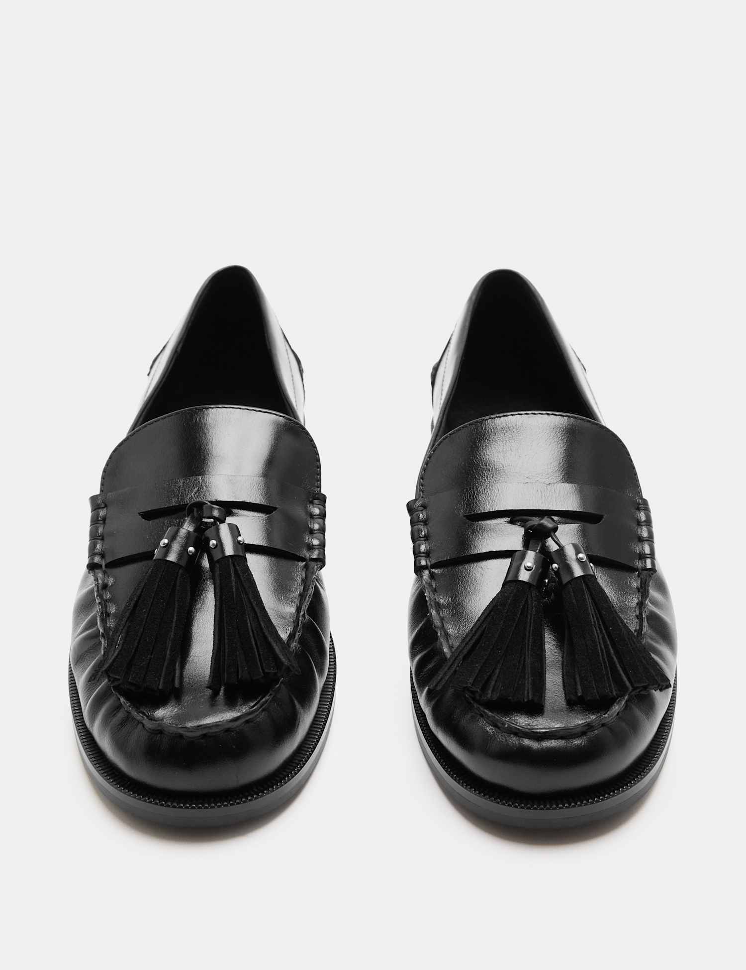 M&S Leather Chunky Tassel Block Heel Round Toe Loafer Black