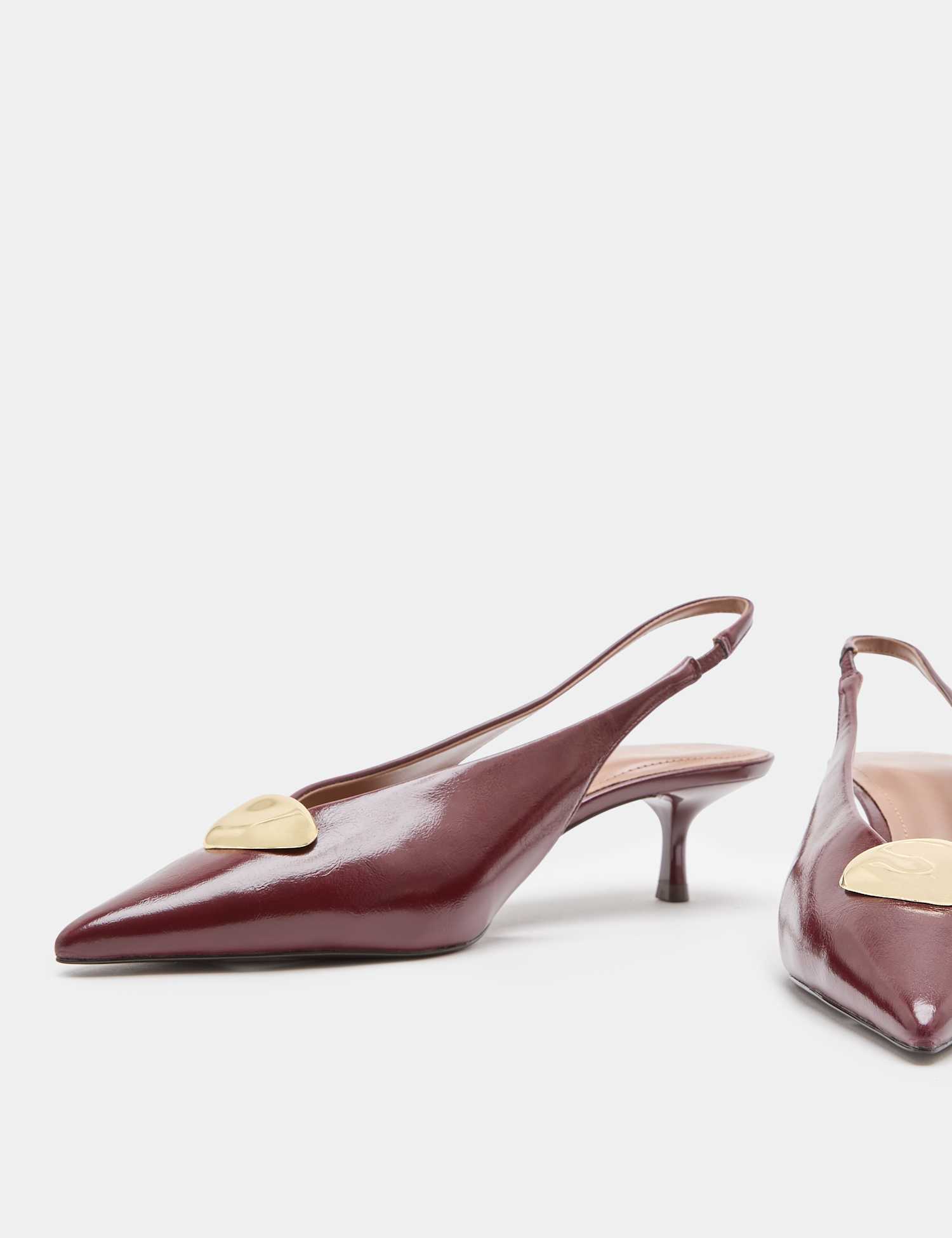 M&S Hardware Trim Kitten Heel Slingback Shoes Dark Red