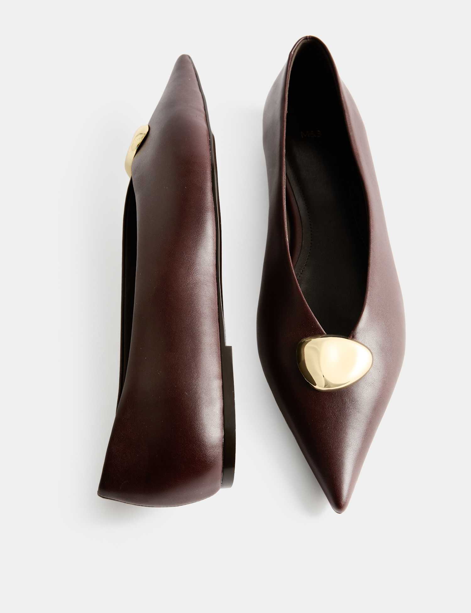 M&S Trim Pointed Toe Ballet Pumps Burgundy