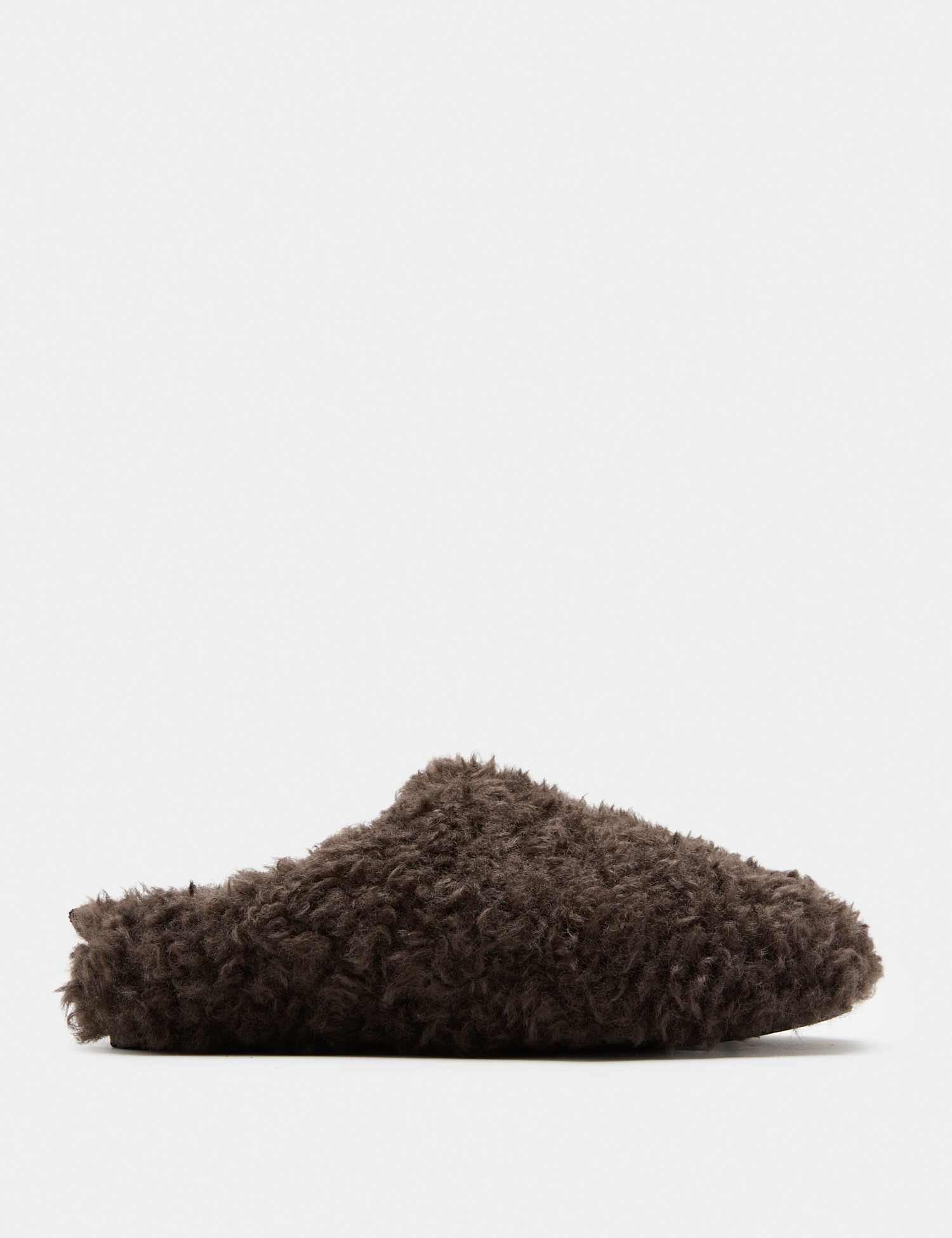 M&S Borg Back Tab Mule Slippers Brown