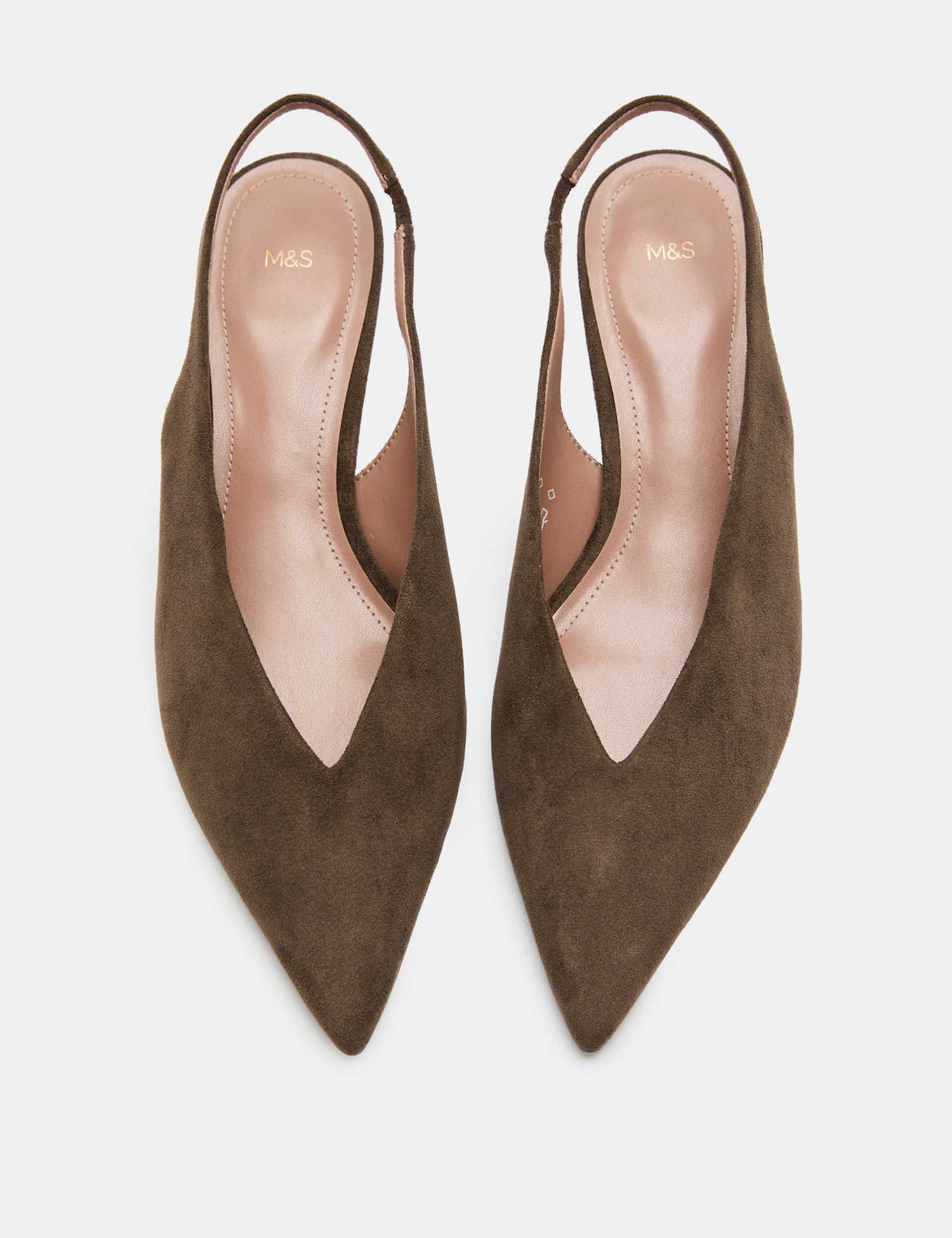 M&S Kitten Heel Pointed Slingback Shoes Olive