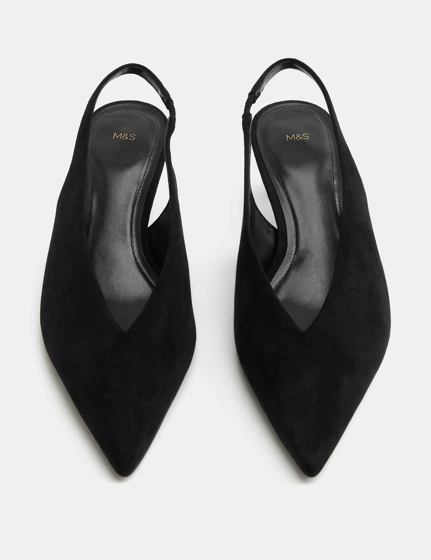 M&S Kitten Heel Pointed Slingback Shoes Black