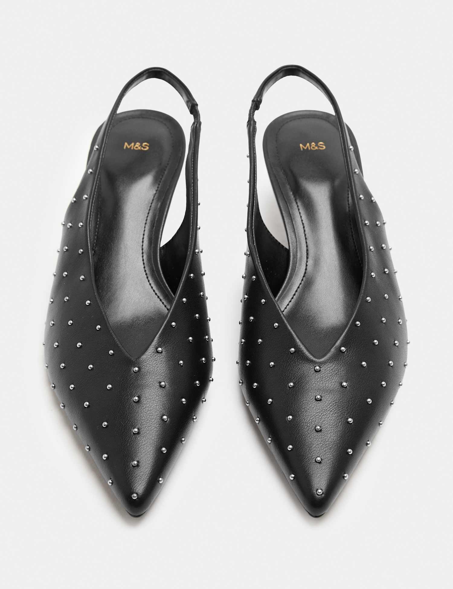 M&S Pin Stud Kitten Heel Slingback Shoes Black