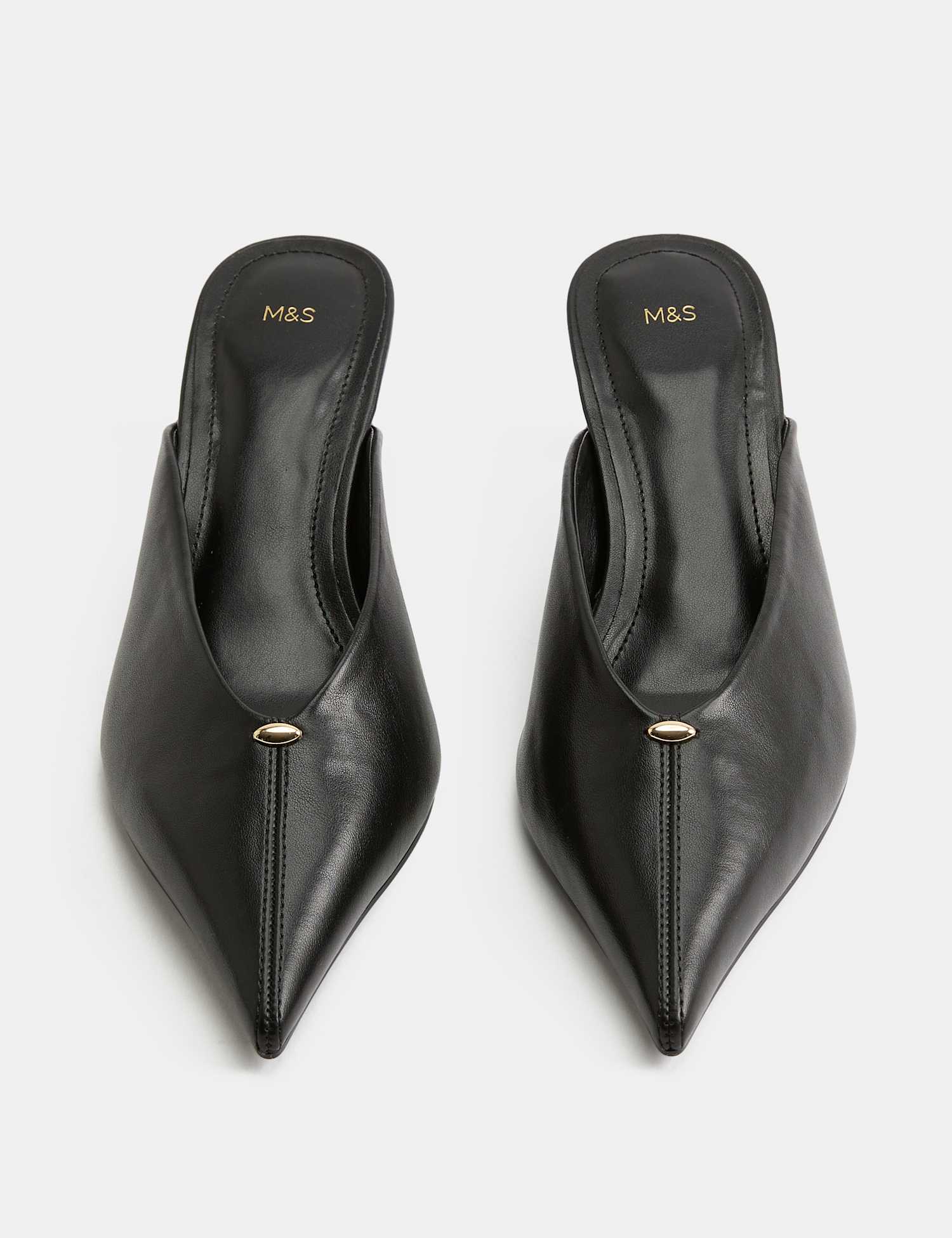 M&S Kitten Heel Pointed Toe Mules Black