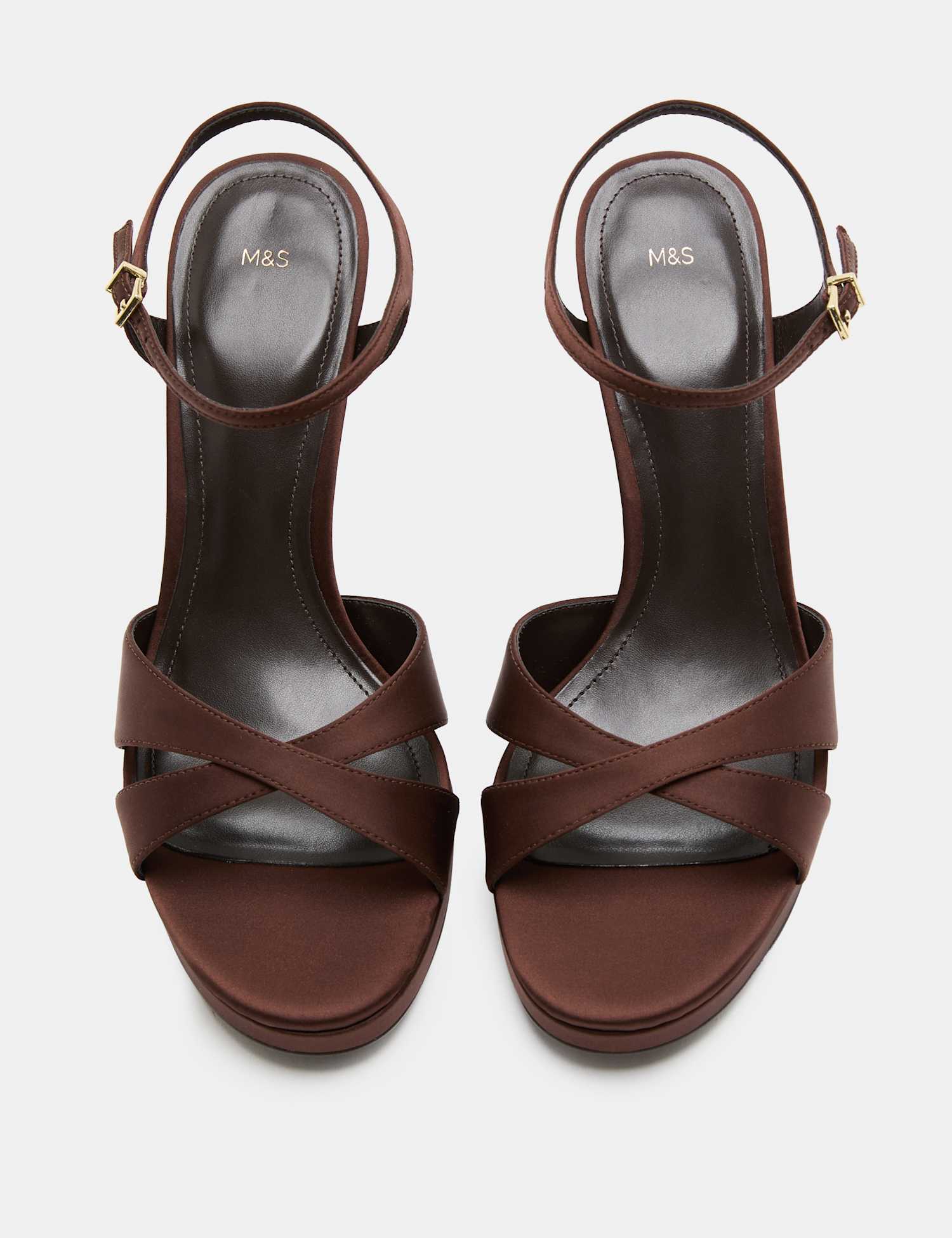 M&S Buckle Crossover Block Heel Sandals Brown