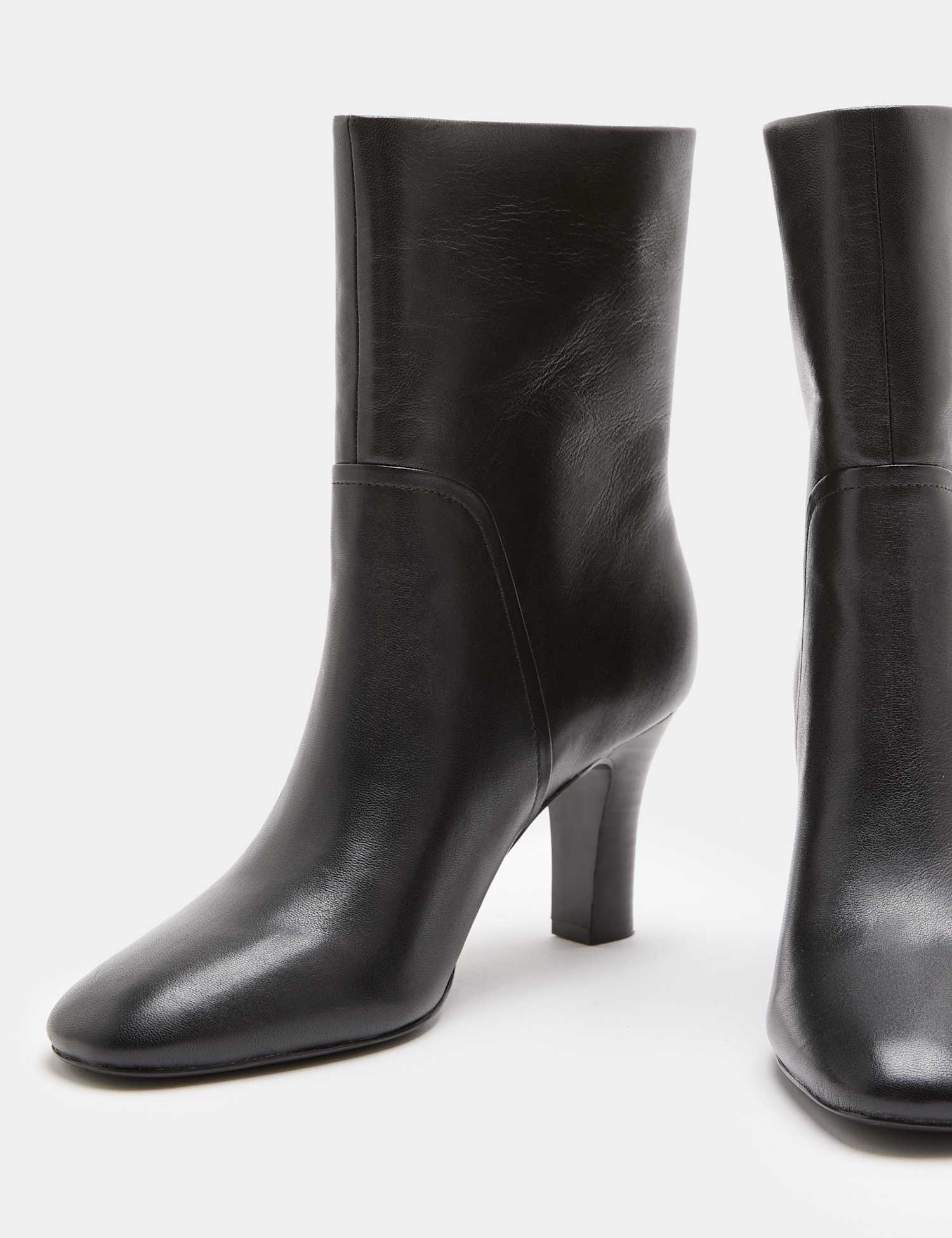 M&S Leather Block Heel Ankle Boots Black