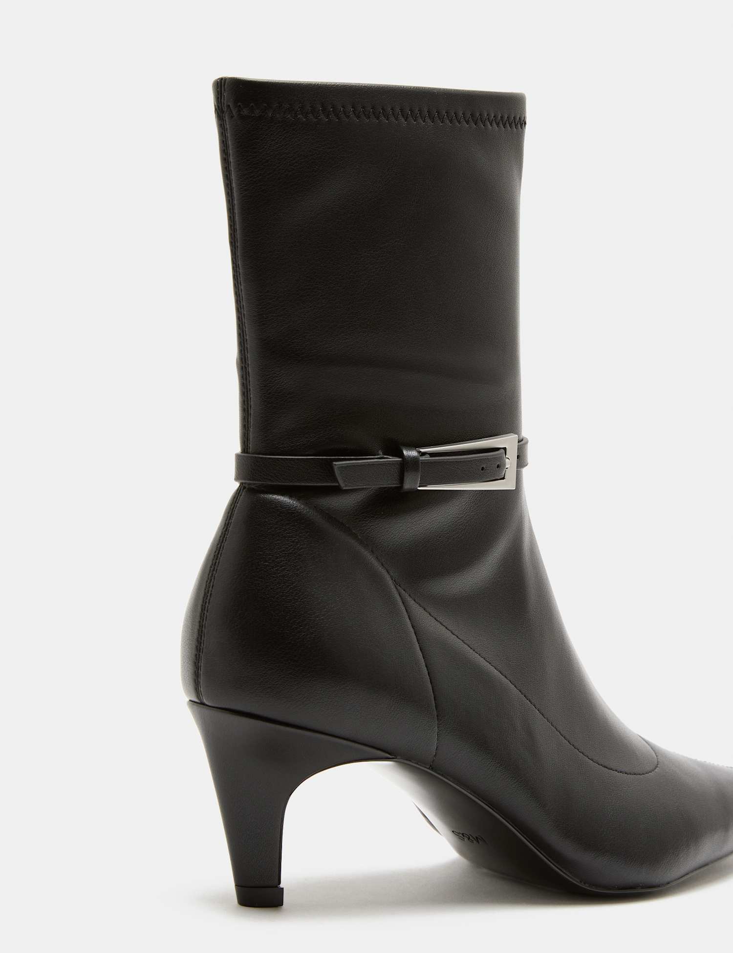 M&S Buckle Kitten Heel Pointed Toe Sock Boots Black