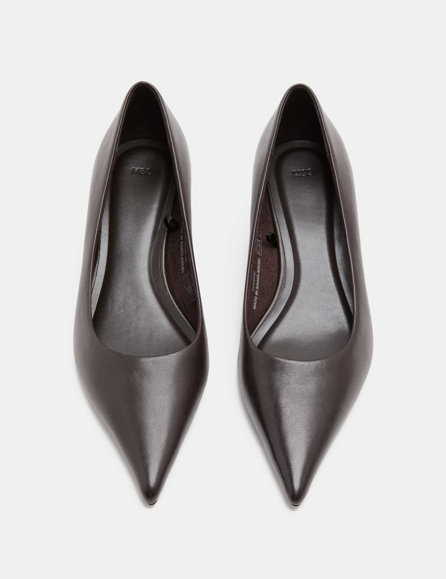 M&S Leather Wedge Heel Pointed Toe Court Shoes Brown