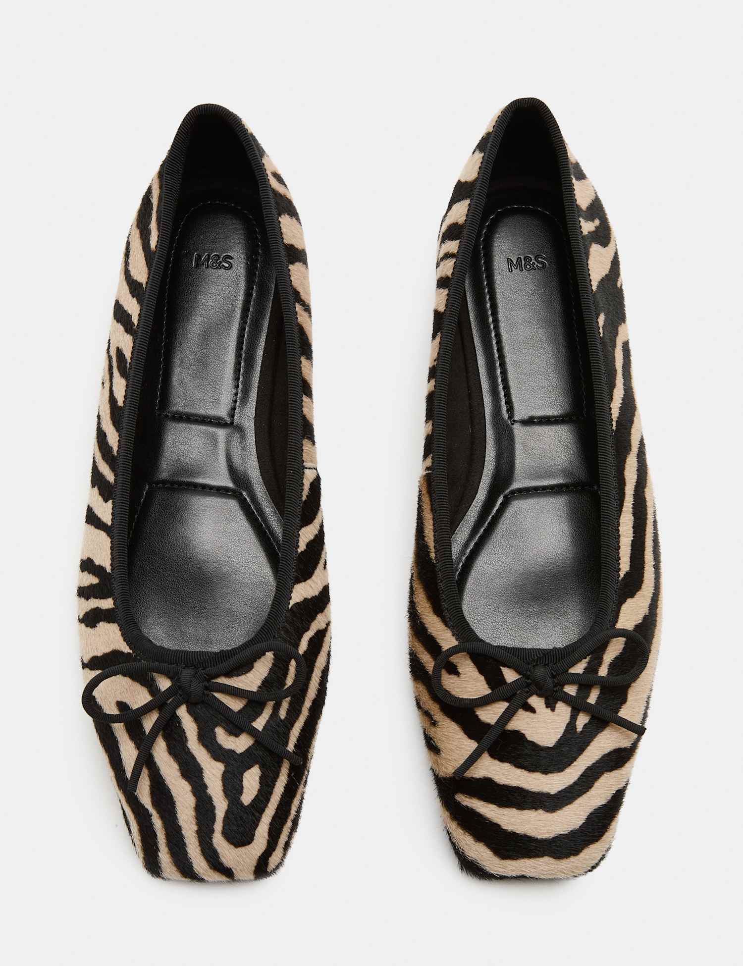 M&S Leather Zebra Print Flat Square Toe Ballet Pumps Brown Mix