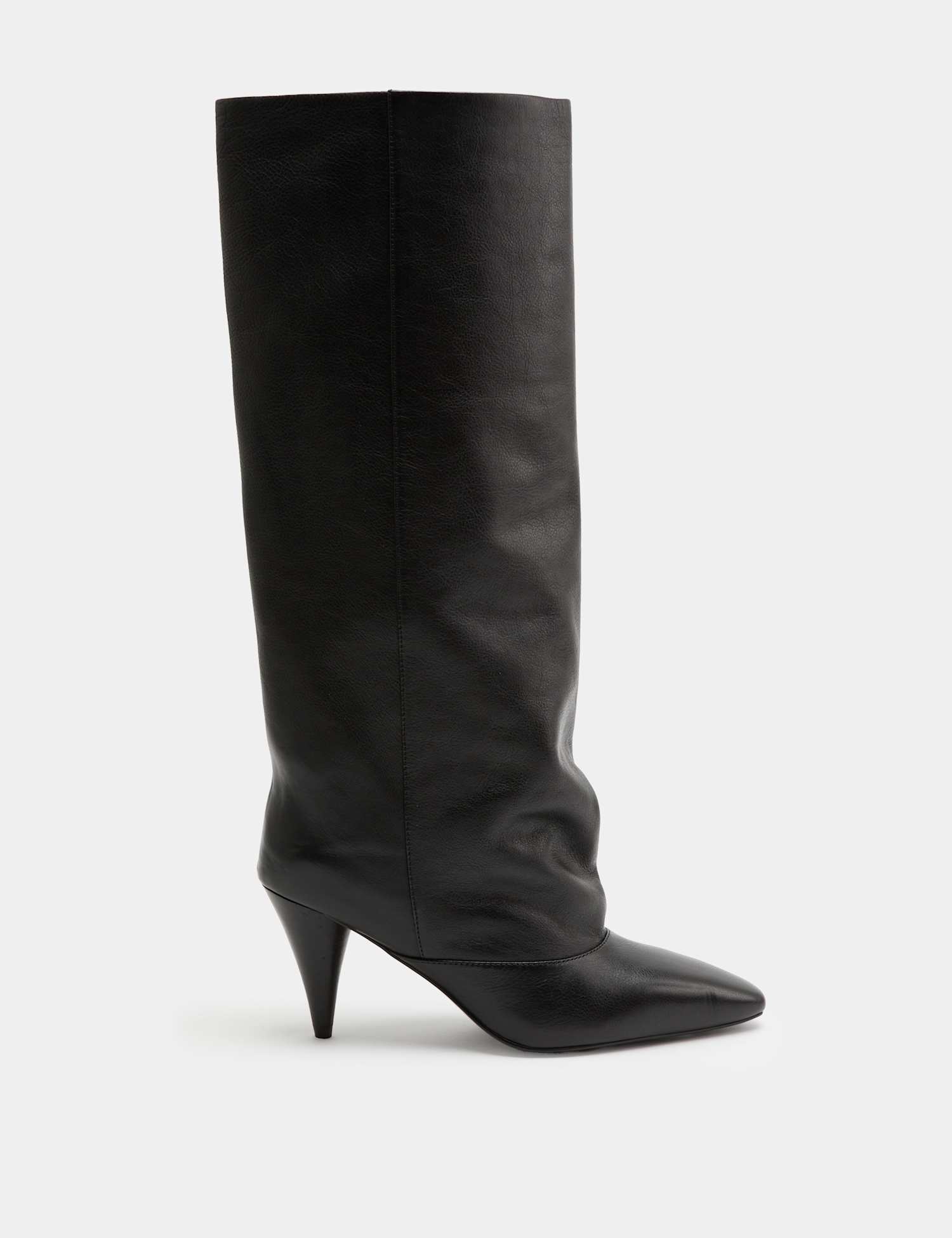 M&S Leather Ruched Stiletto Heel Knee High Boots Black