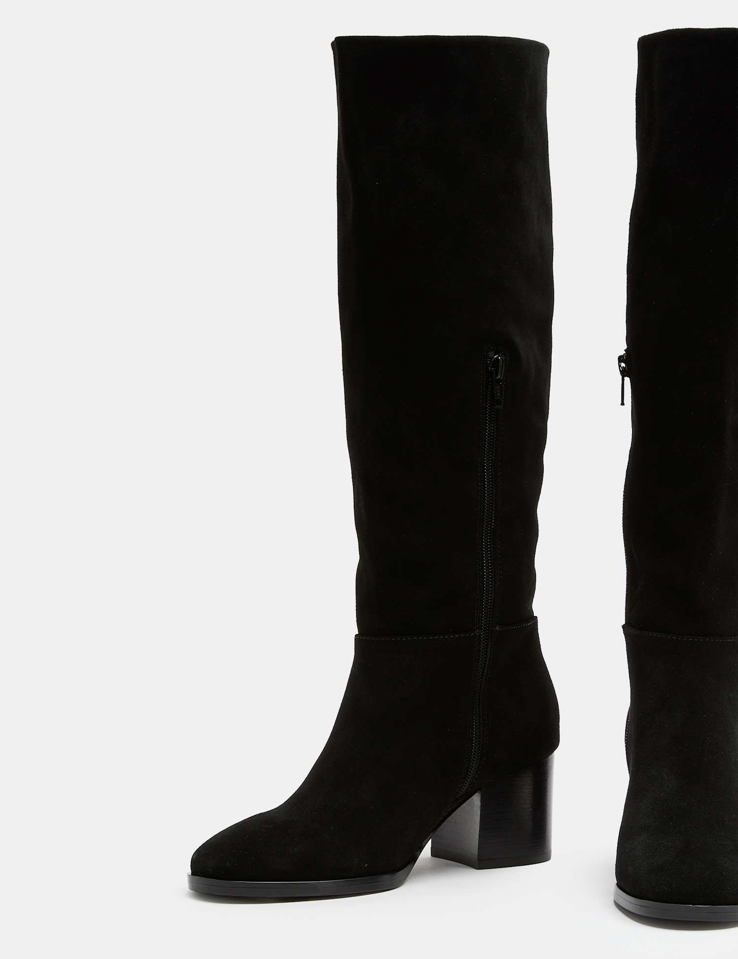 M&S Suede Block Heel Knee High Boots Black