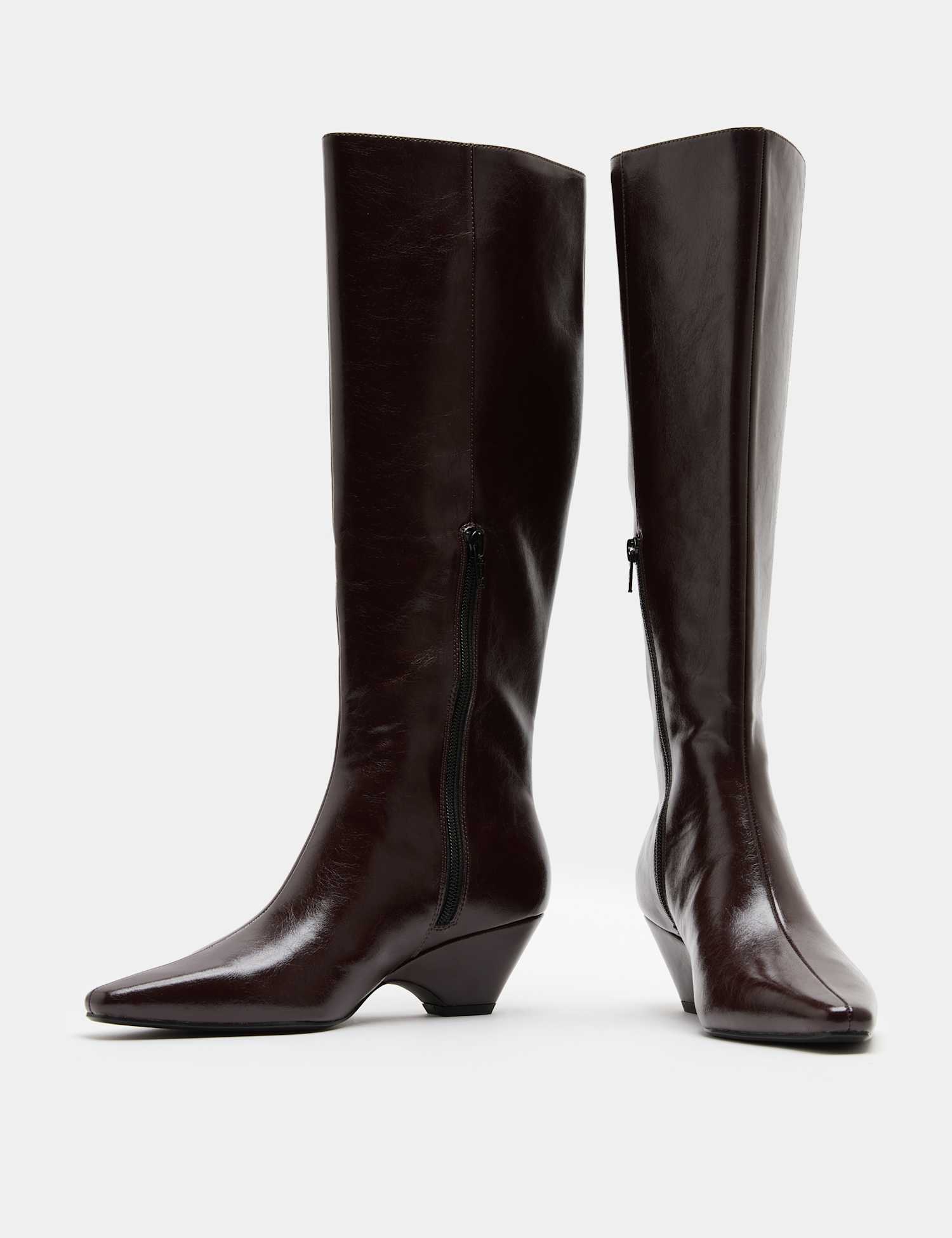 M&S Wedge Knee High Boots Wine
