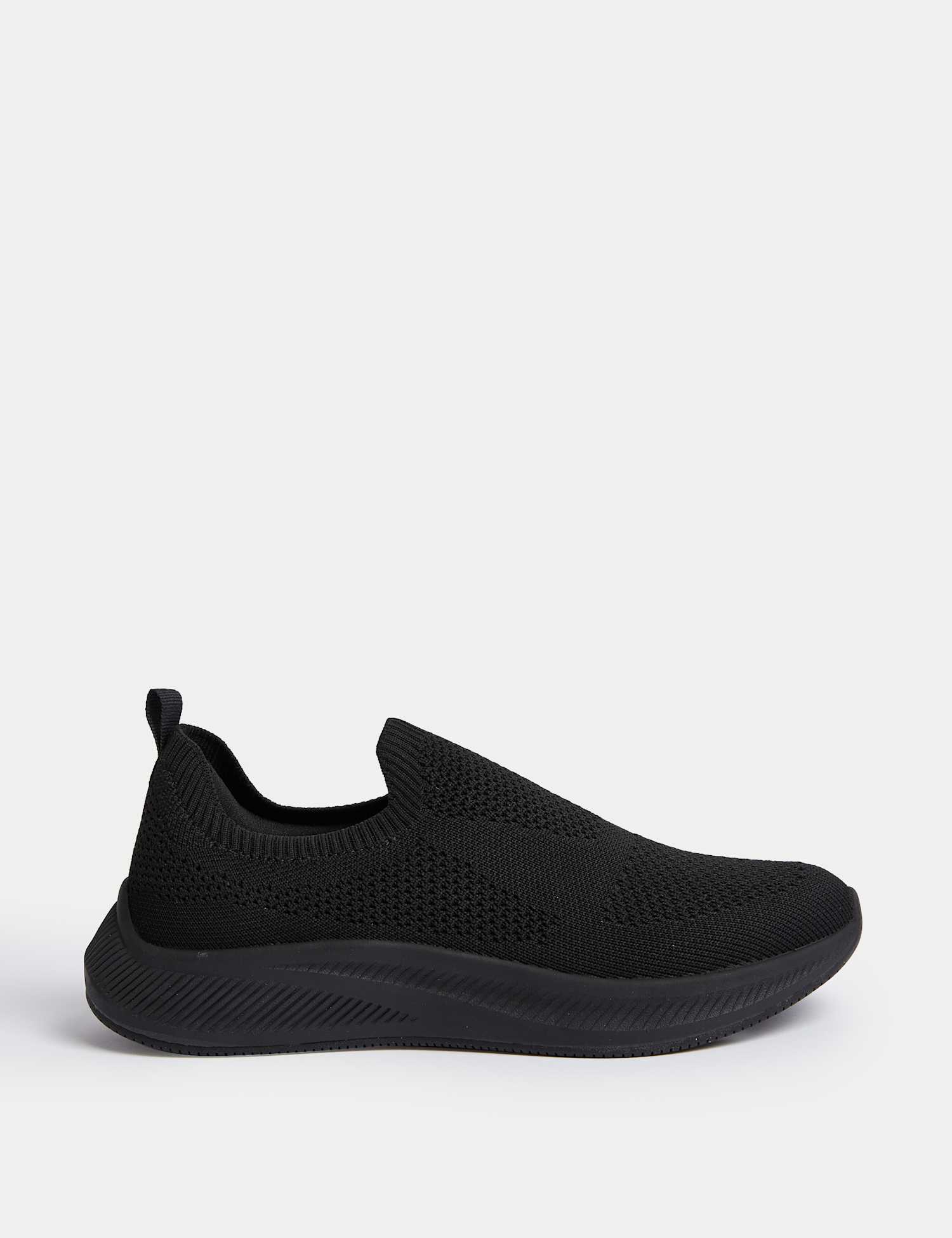 M&S Knitted Slip On Trainers Black/Black
