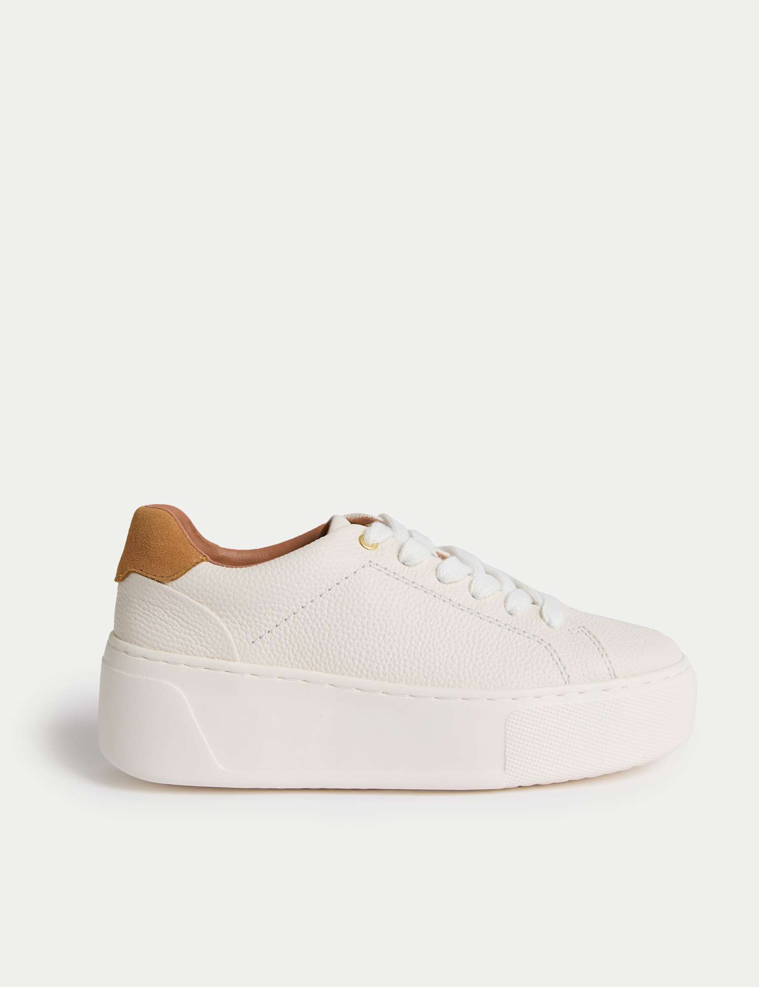 M&S Leather Lace Up Platform Trainers with Freshfeet� White