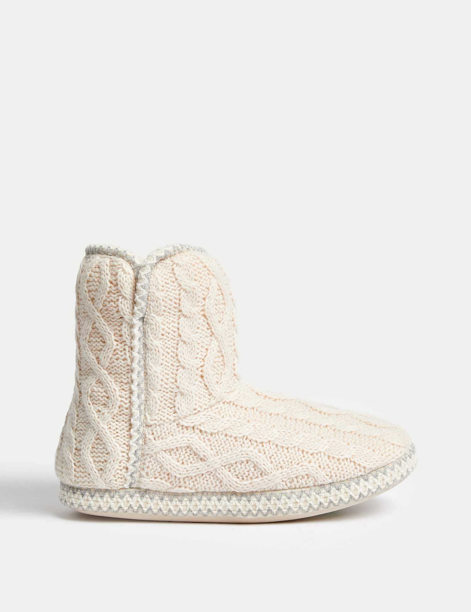 M&S Cable Knit Slipper Boots Cream