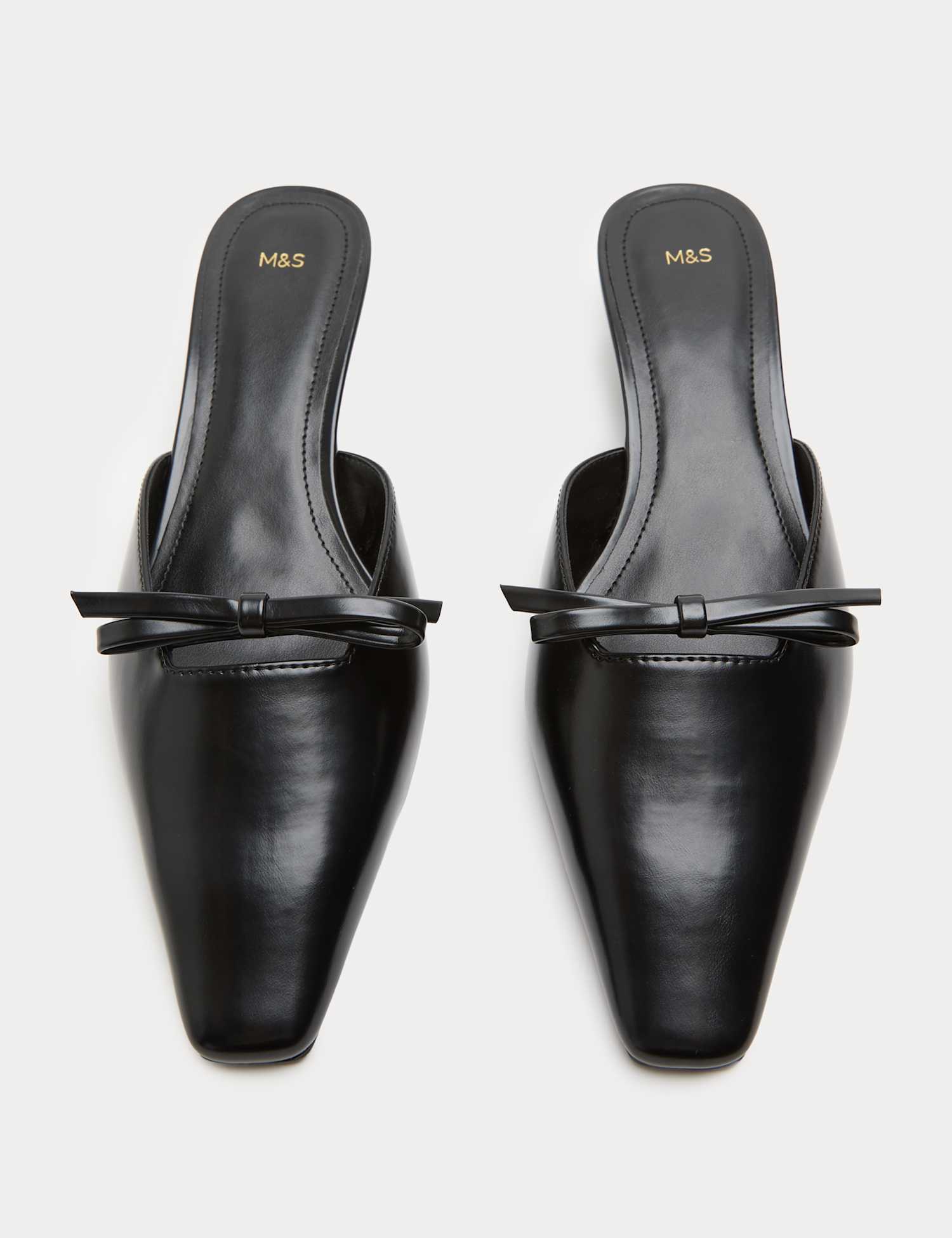 M&S Bow Detail Kitten Heel Square Toe Mules Black