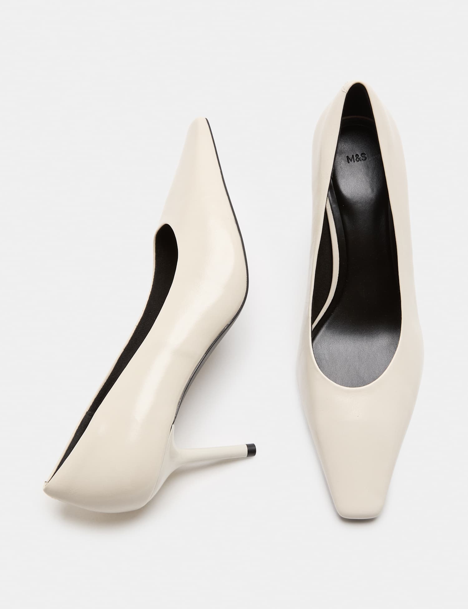 M&S Leather Stiletto Heel Chisel Toe Court Shoes White