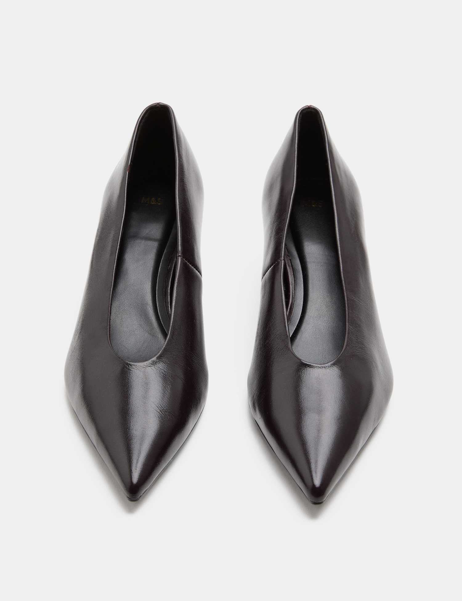M&S Leather Kitten Heel Pointed Court Shoes Wine